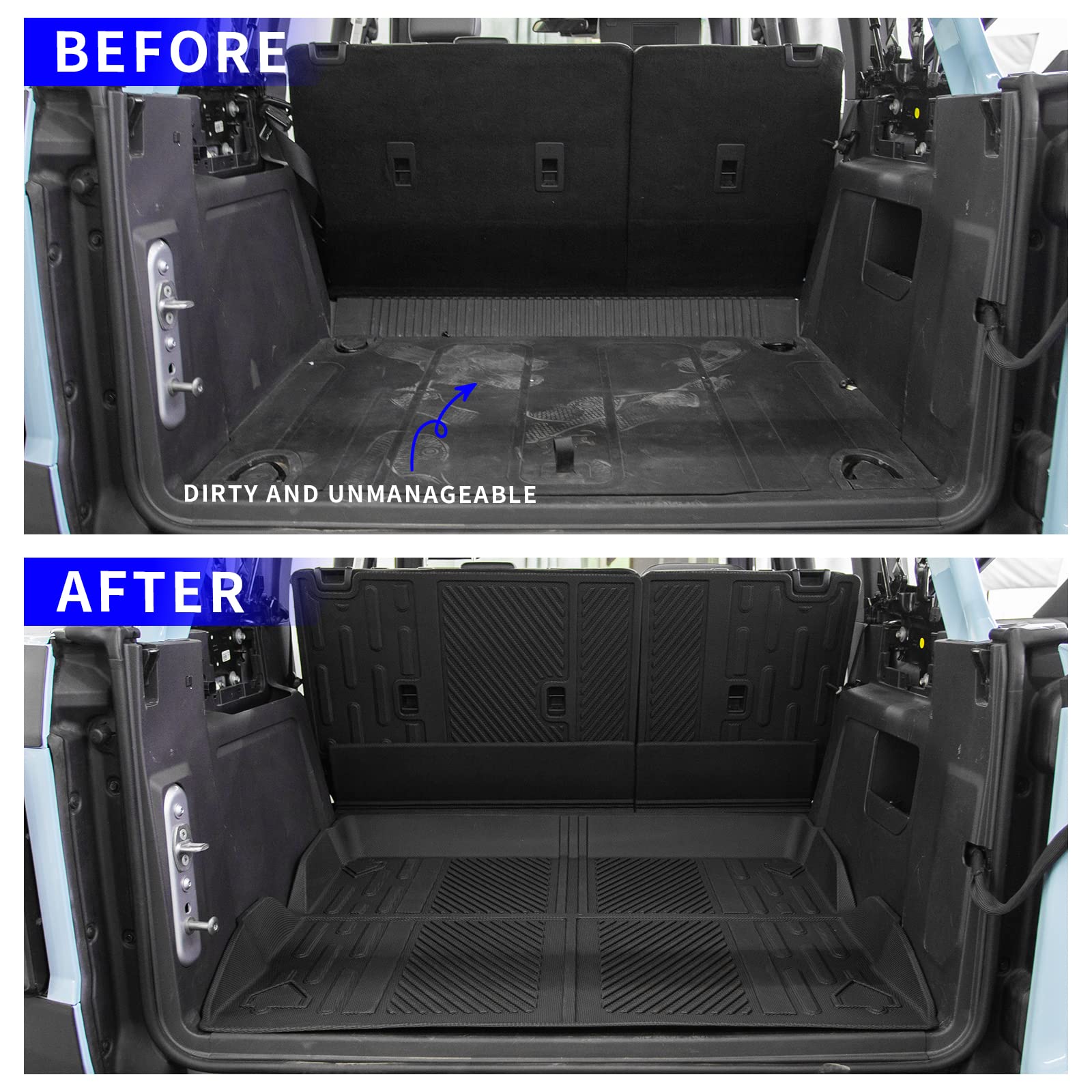 Rongtaod Cargo Mat Compatible With 2021-2024 2025 Ford Bronco 4 Door Trunk Mat Cargo Mat Cargo Liner Back Seat Cover Protector 2023 Bronco Accessories (Trunk Mat+Backrest Mats)