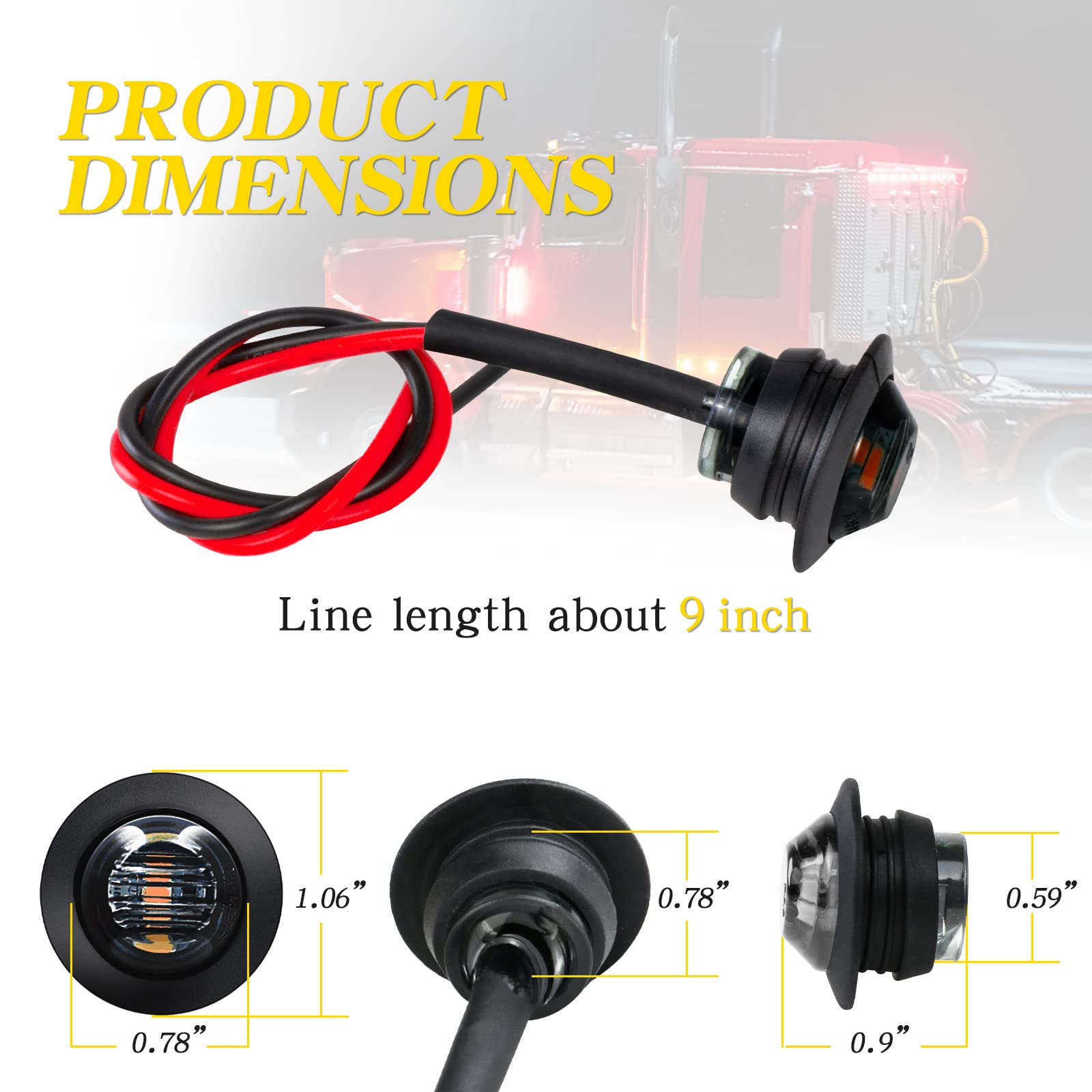 Keing 50Pcs 3/4 Inch Trailer Marker Lights Smoked Lens Red Led Side Marker Light Round Trailer Running Lights For Truck Rv Lorry