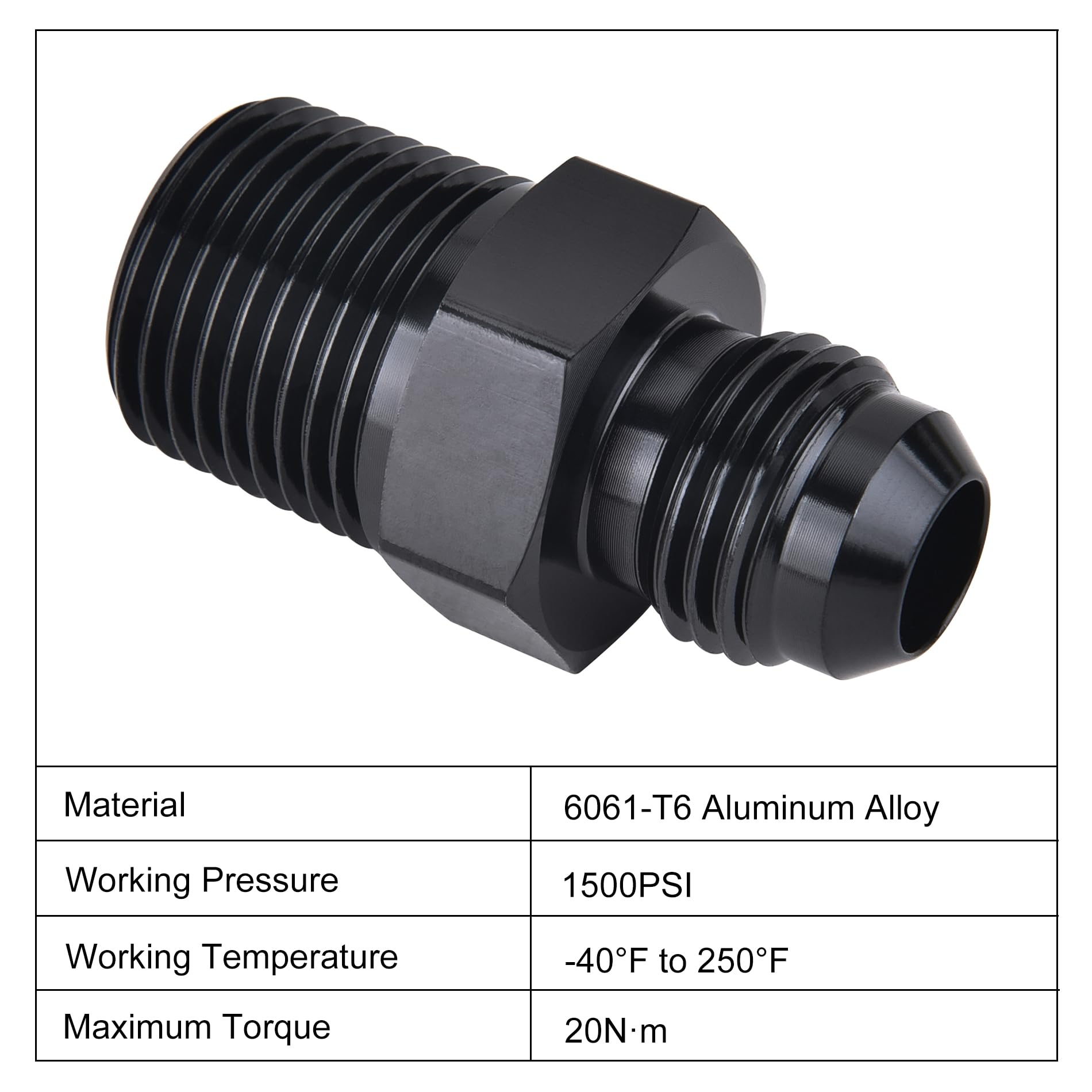 Evil Energy 6An Male Flare To 3/8'' Npt Pipe Fitting Adapter Aluminum Straight Black 2Pcs