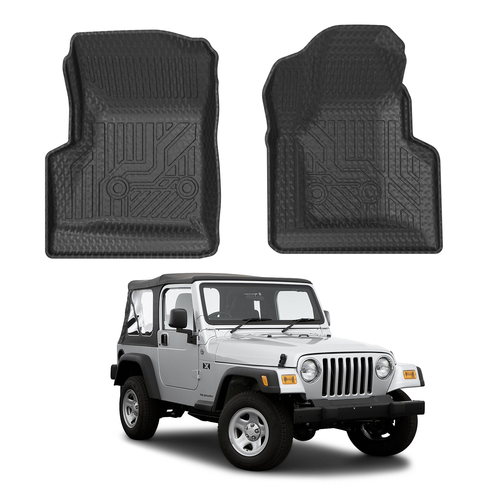 Mixsuper Custom Fit Front Floor Mats For 1997-2006 Jeep Wrangler Tj All Weather Floor Liners 1St Row Set Black