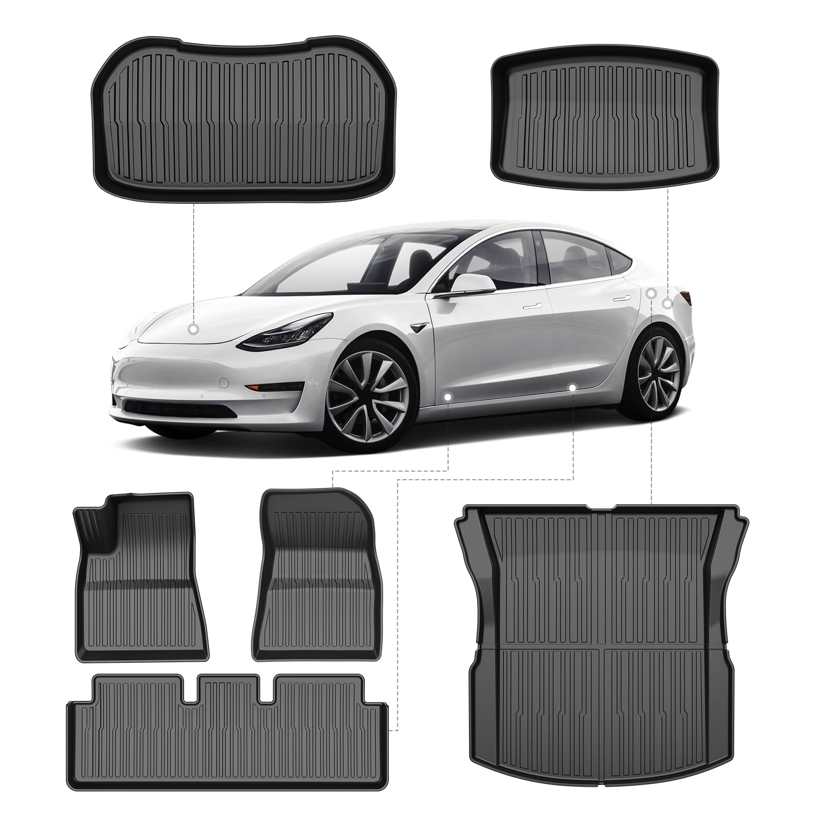 Powerty Floor Mats & Cargo Liner For 2024 2025 Tesla Model 3 Highland Accessories Cargo Mat& Front Storage Mat& Rear Storage Mat