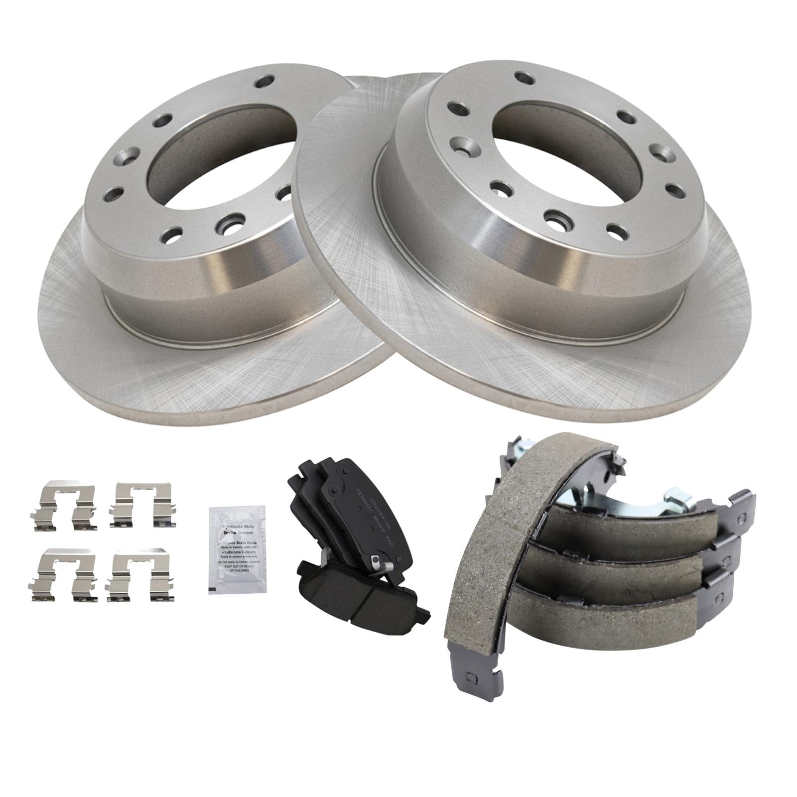 Trq Rear Brake Pad & Rotor Kit Brake Pads Brake Rotor Parking Brake Shoe Set Ceramic Compatible With 2007-2008 Hyundai Entourage