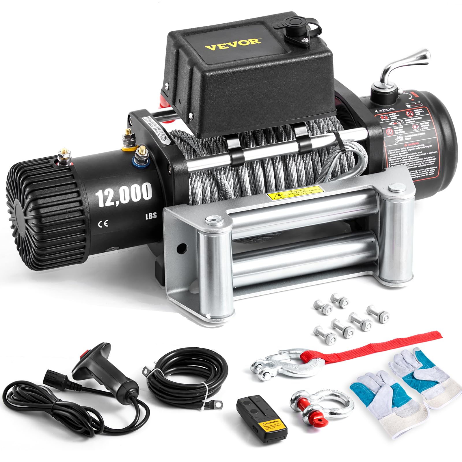 VEVOR Truck Winch 12000lbs Electric Winch 85ft/26m Steel Cable 12V Power Winch Jeep Winch with Wireless Remote Control and Power