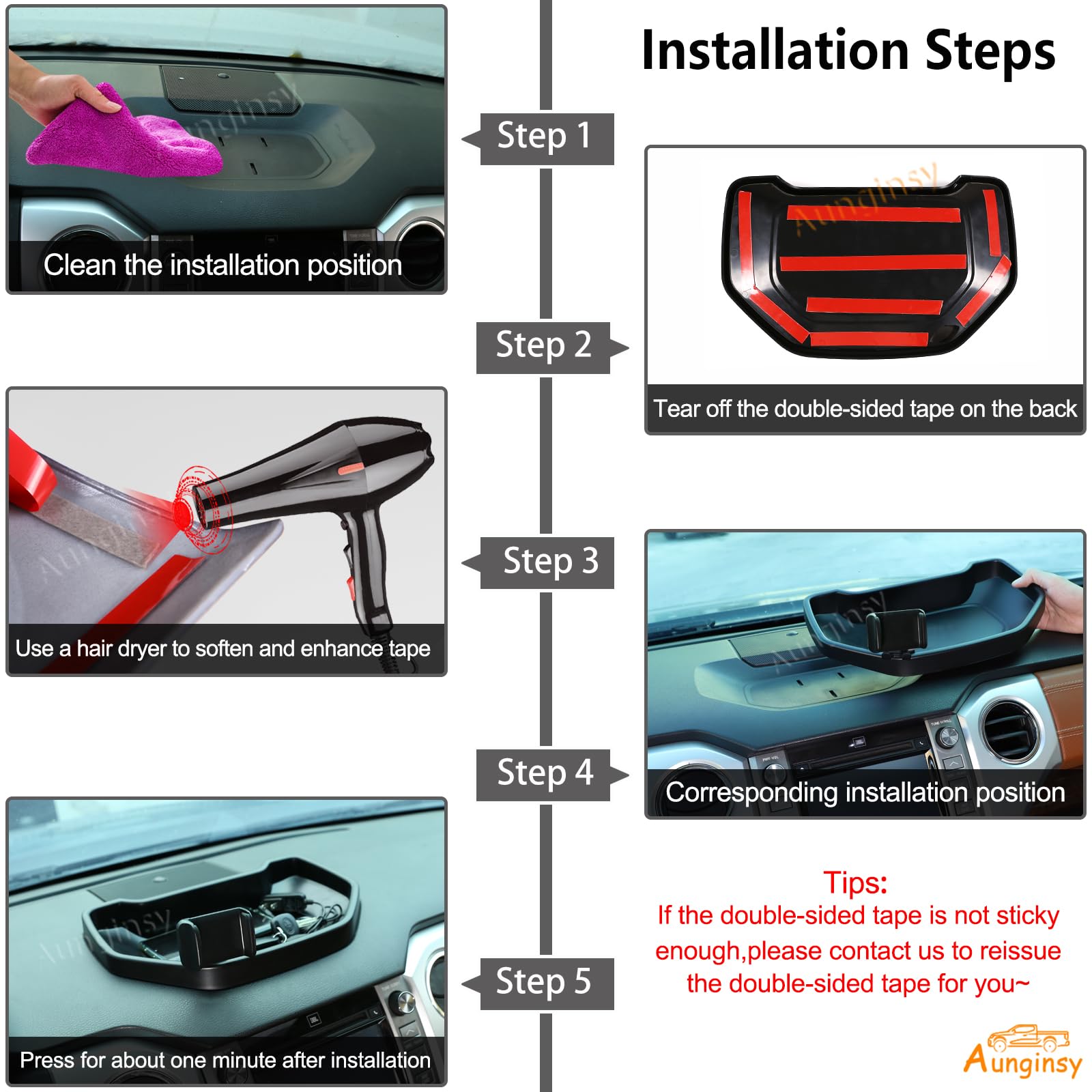 Aunginsy Dashboard Storage Box Organizer Holder Tray Fit Toyot@A Tundra 2007-2021 Car Center Console Dash Tray Storage Box Dashboard Storage Box Organizer Abs Interior Accessories, With Phone Holder-A