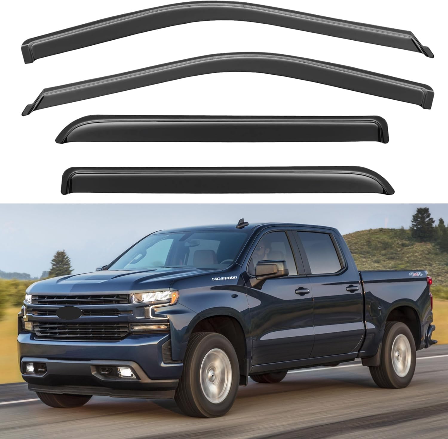Window Rain Guard For 2019-2024 Chevy Silverado/Gmc Sierra 1500 Crew Cab, 20-24 Silverado/Sierra 2500Hd 3500Hd, Window Visor Ven