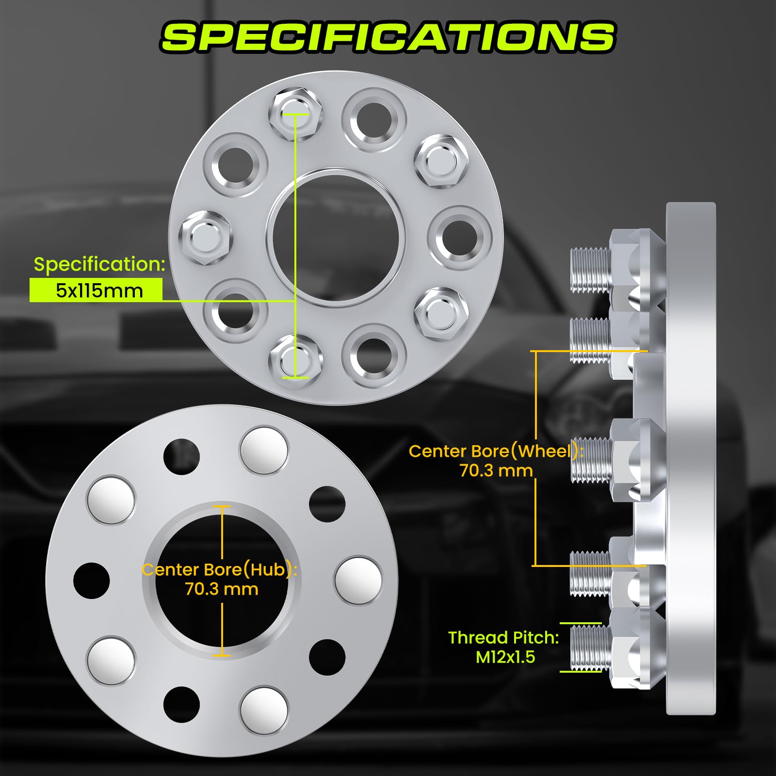 Customadeonly Wheel Spacers 5x115, Hubcentric (2'' Thick 2pcs) Center Bore 70.3mm with 12x1.5 Studs Compatible for Electra La Cr