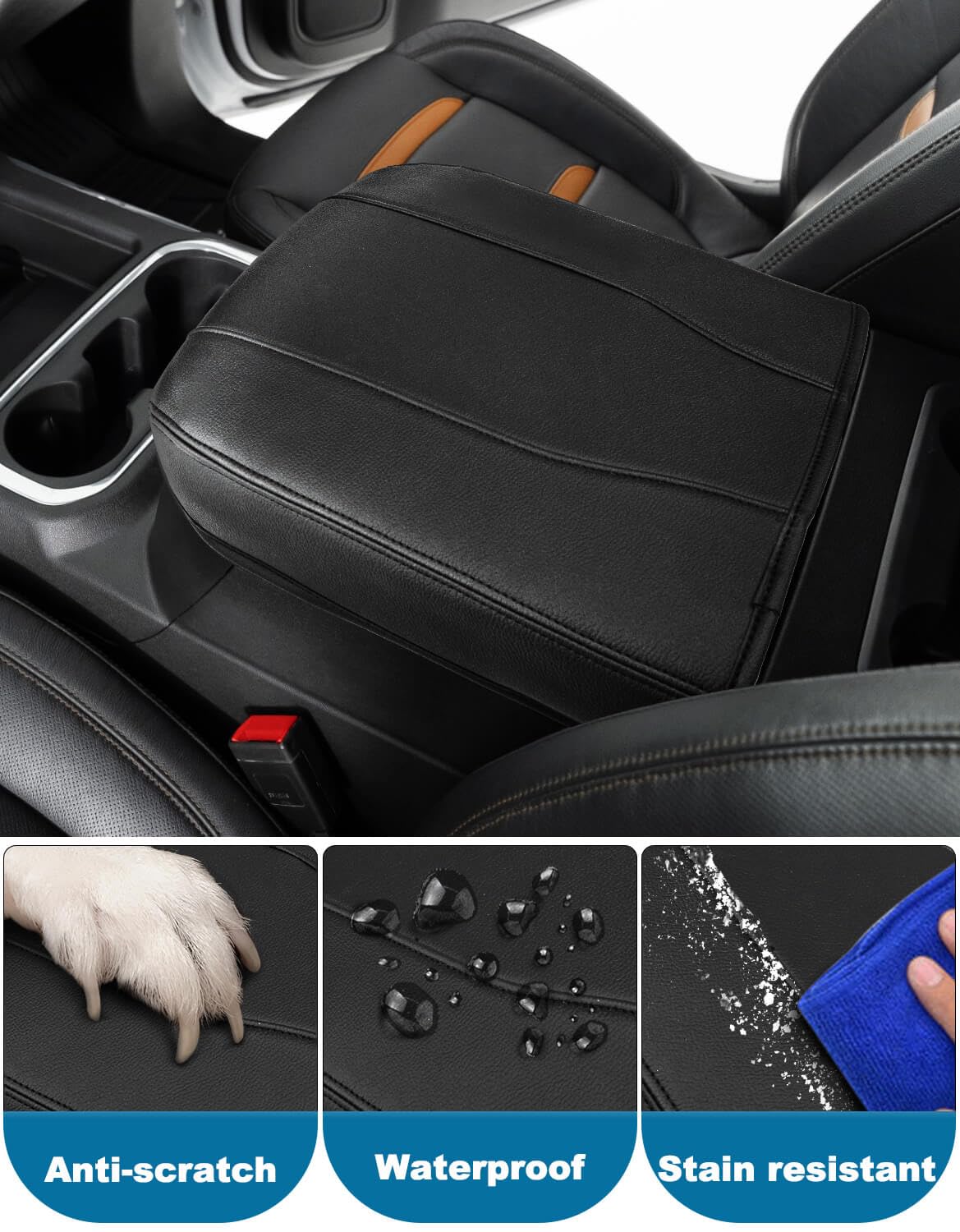 Eaglecover Center Console Armrest Cover for Chevy Silverado & GMC Sierra 2019-2025, Vinyl, Black, Model YFC-236-BK, Scratchproof