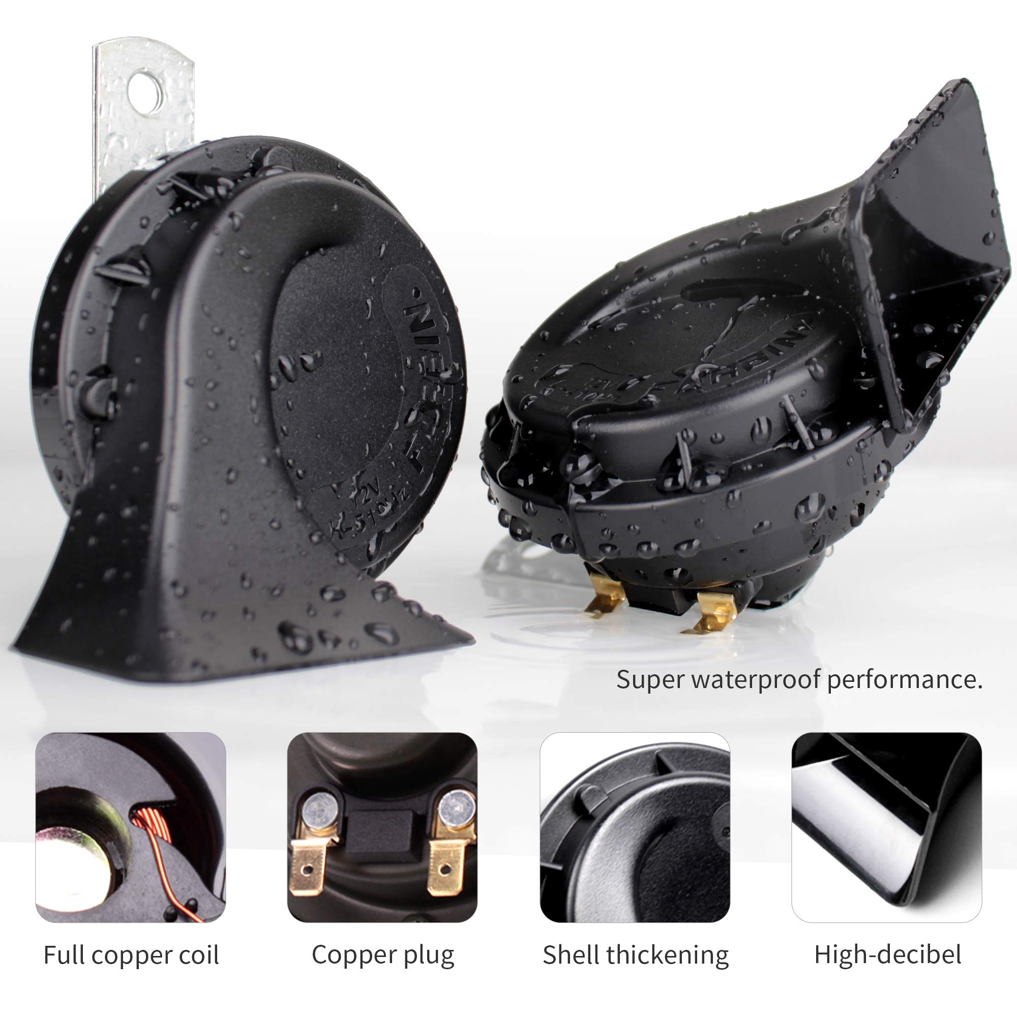 Farbin 4Pcs Loud Train Horn For Truck Car, Super Loud Car Horns 12V Waterproof Auto Horns, Electric 12V High And Low Tone Horn R