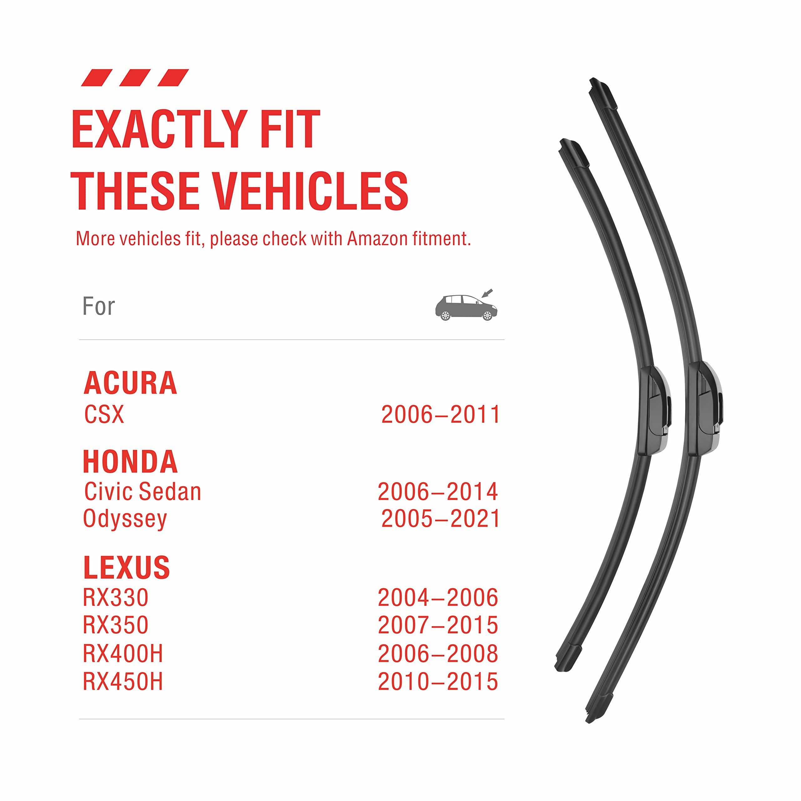 Oem Quality Performance Premium Windshield Wiper Blades 26 And 22,All-Season Auto Replacement Windshield Wiper Blades,Fit Honda