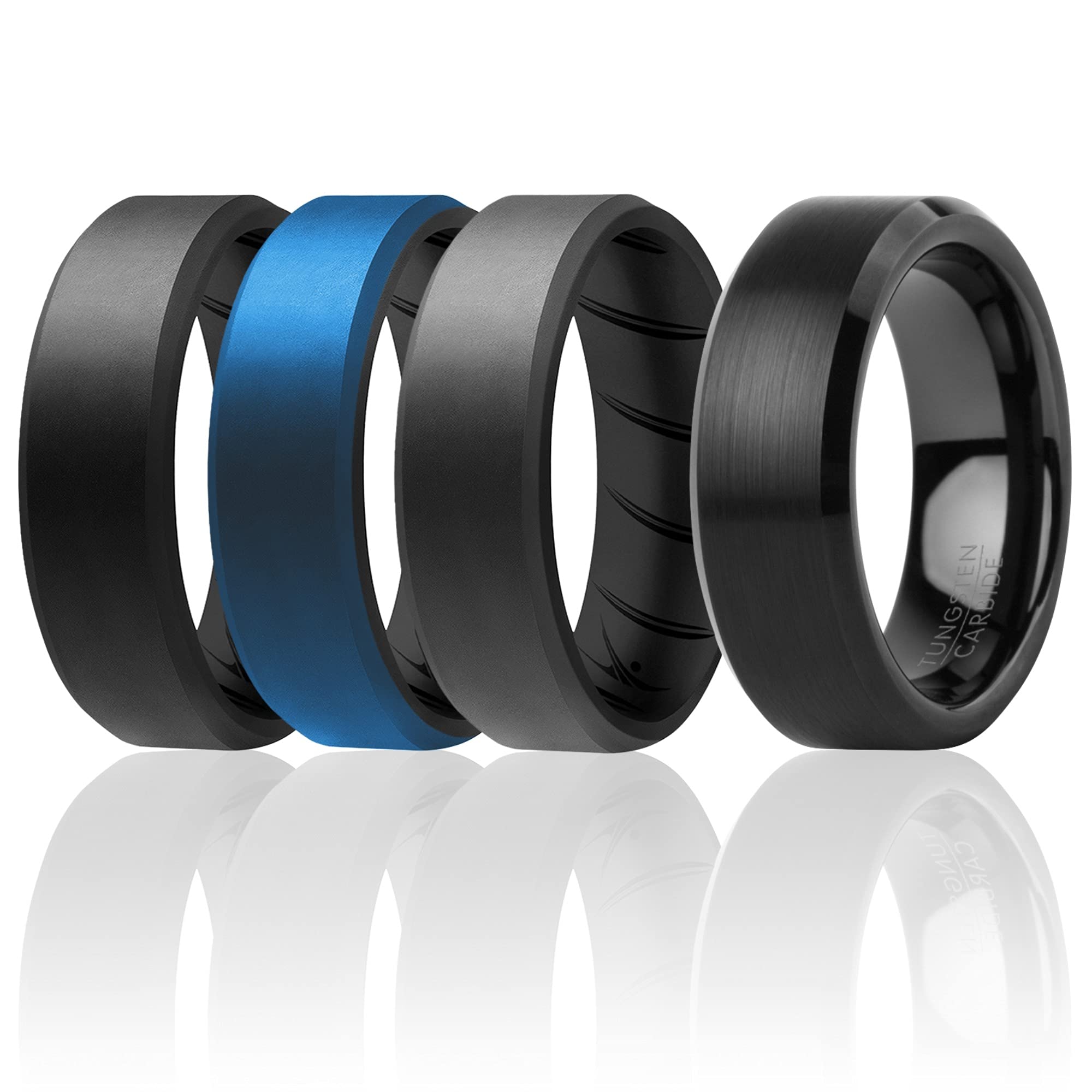 Silicone Wedding BR Twin 8mm Ring - Blue by ROQ for Men - 4 x 8 mm Ring