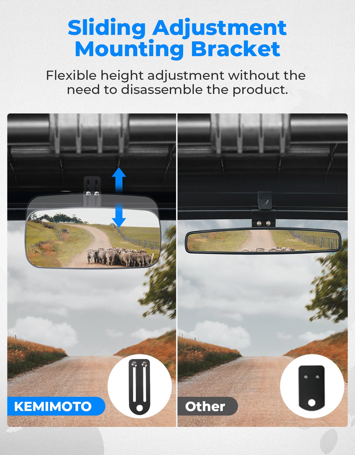 KEMIMOTO Upgraded Rear View Mirror with Sliding Height Adjustment Compatible with Polaris Ranger 500 570 900 XP 1000 XP/Crew 201