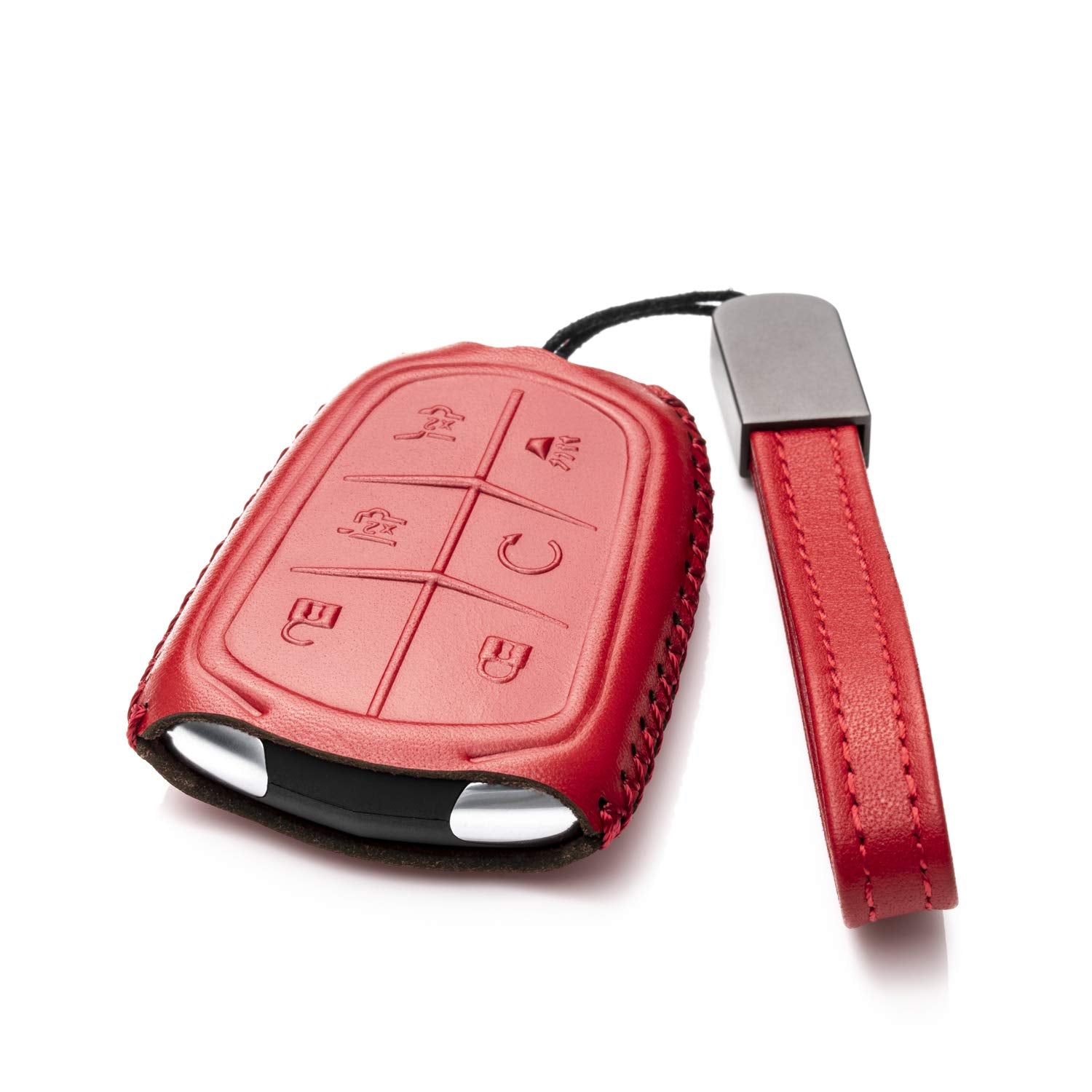 Vitodeco Genuine Leather Smart Key Fob Case Compatible For Cadillac Xt4, Cadillac Xt5, Cadillac Xt6 2019 - 2023 (6-Button, Red)
