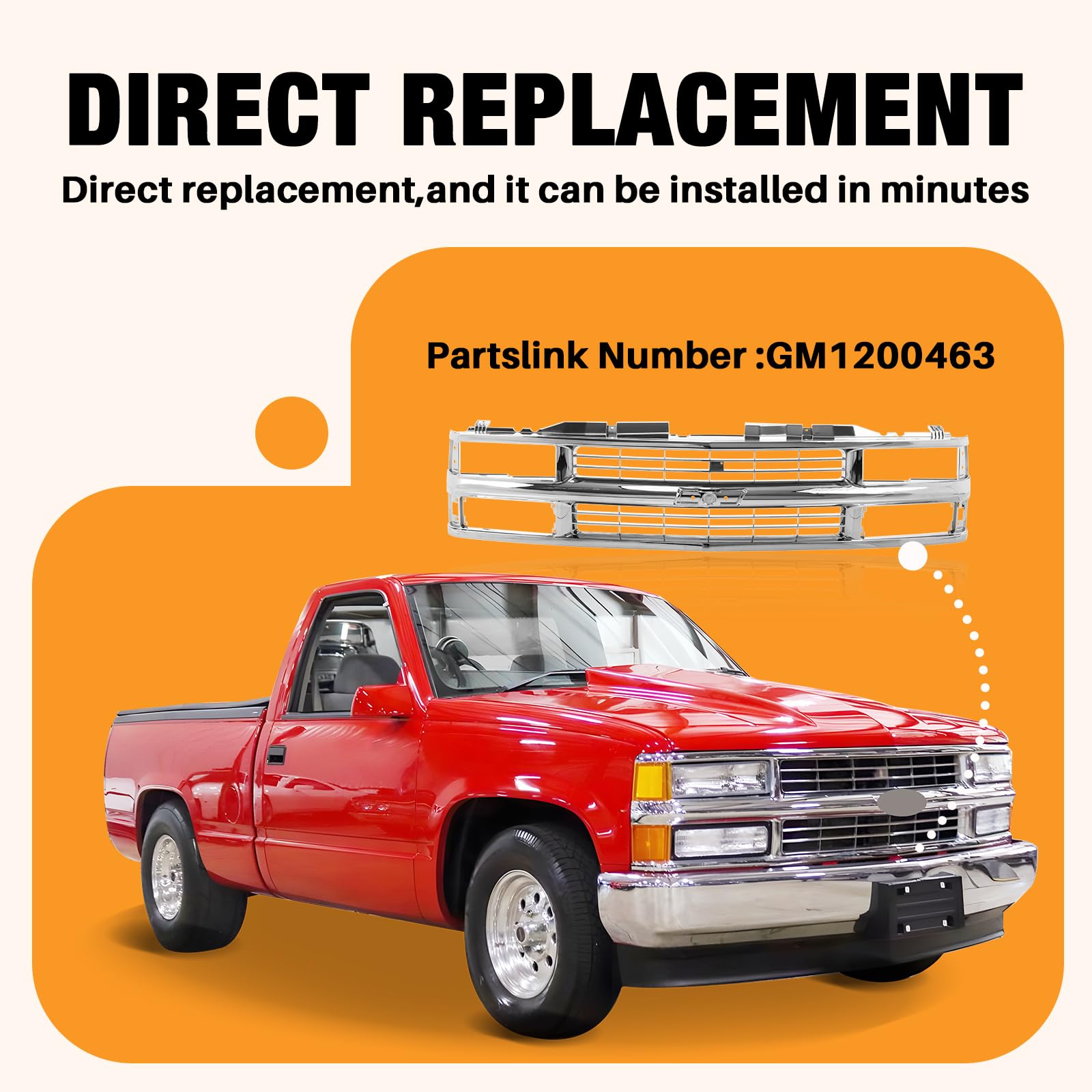 Carpartsdepot Front Grille Grill Chrome Shell With Insert Compatible With Chevrolet 1994-2000 C/K 1500 2500 3500 Tahoe Blazer Fo