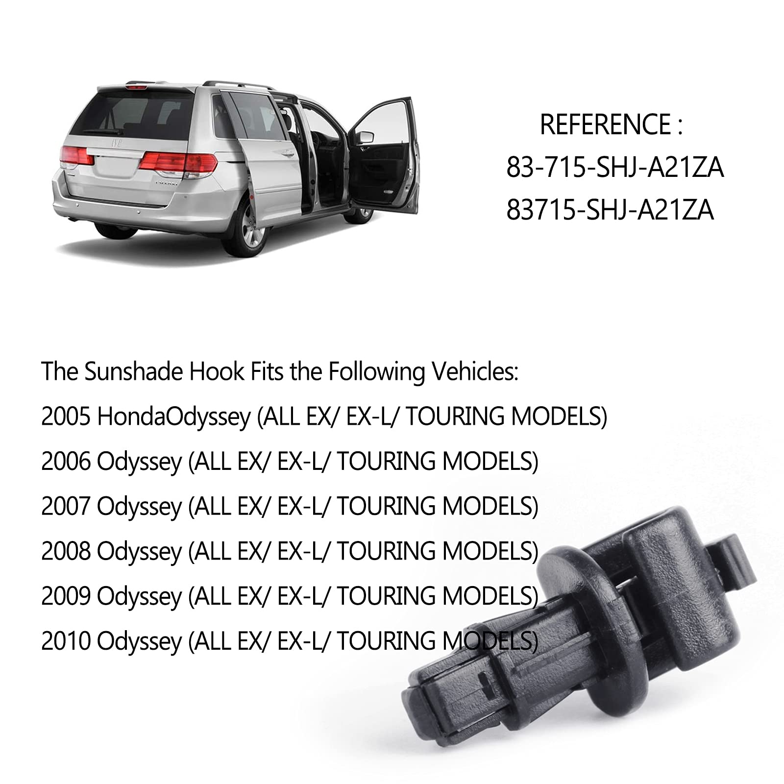 Xislet Set of 6 Sunshade Hook Clips Replacement for Odyssey Compatible with 2005-2010 Odyssey Sliding Door Holder 83-715-SHJ-A21ZA, 83715-SHJ-A21ZA