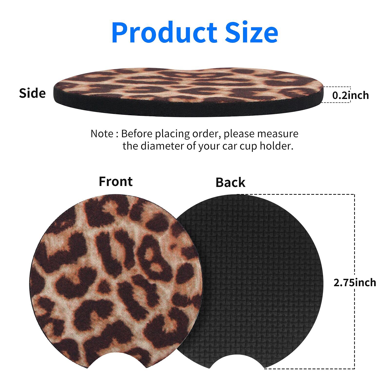 tifanso Car Cup Drink Holder Coaster, 2 Pack Car Coasters for Cup Holders, Cute Vehicle Accessories for Women and Girl (Leopard)