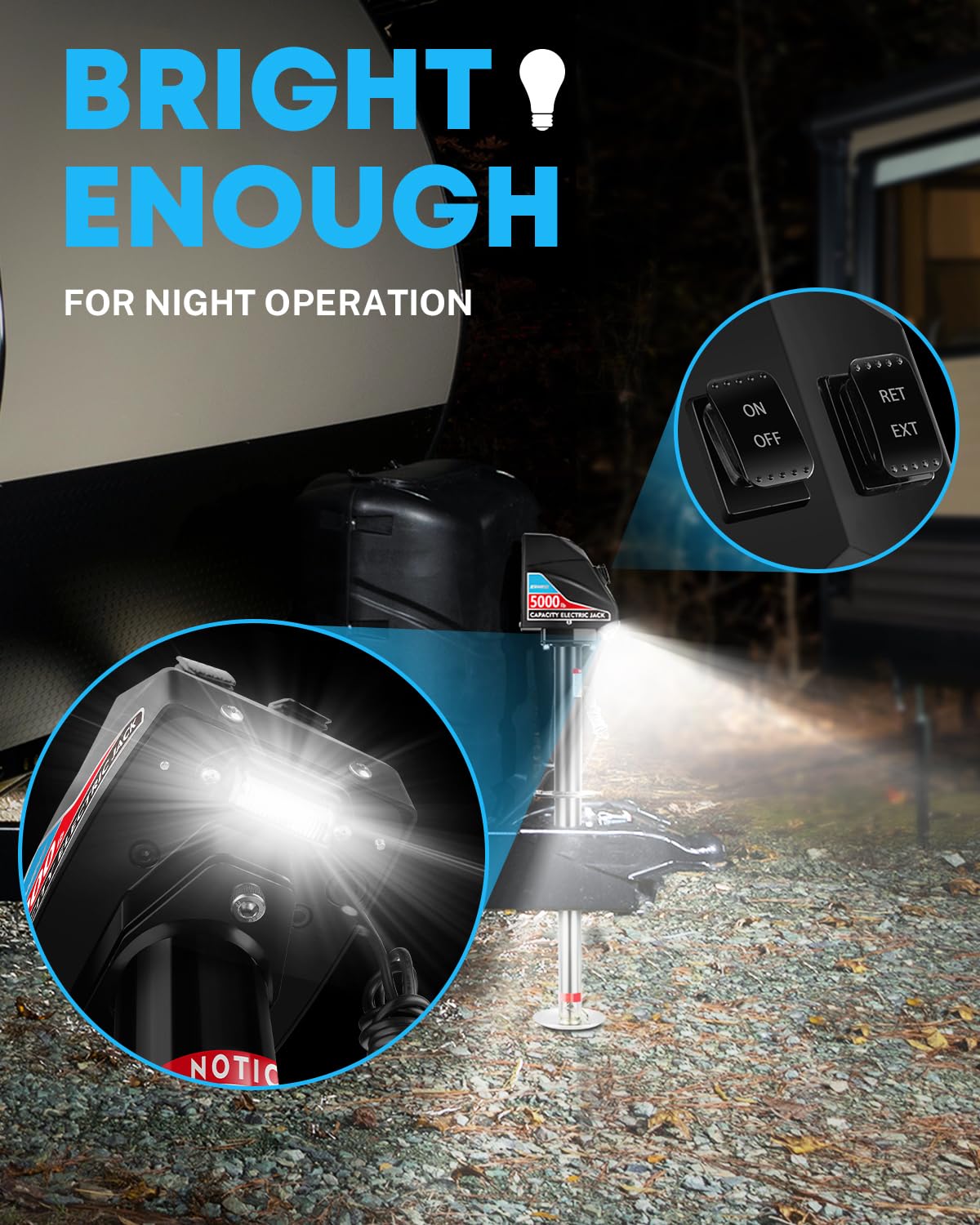 Kohree Electric Trailer Jack 5000Lbs, Heavy Duty A-Frame Electric Power Tongue Jack With Waterproof Cover & Led Light For Travel