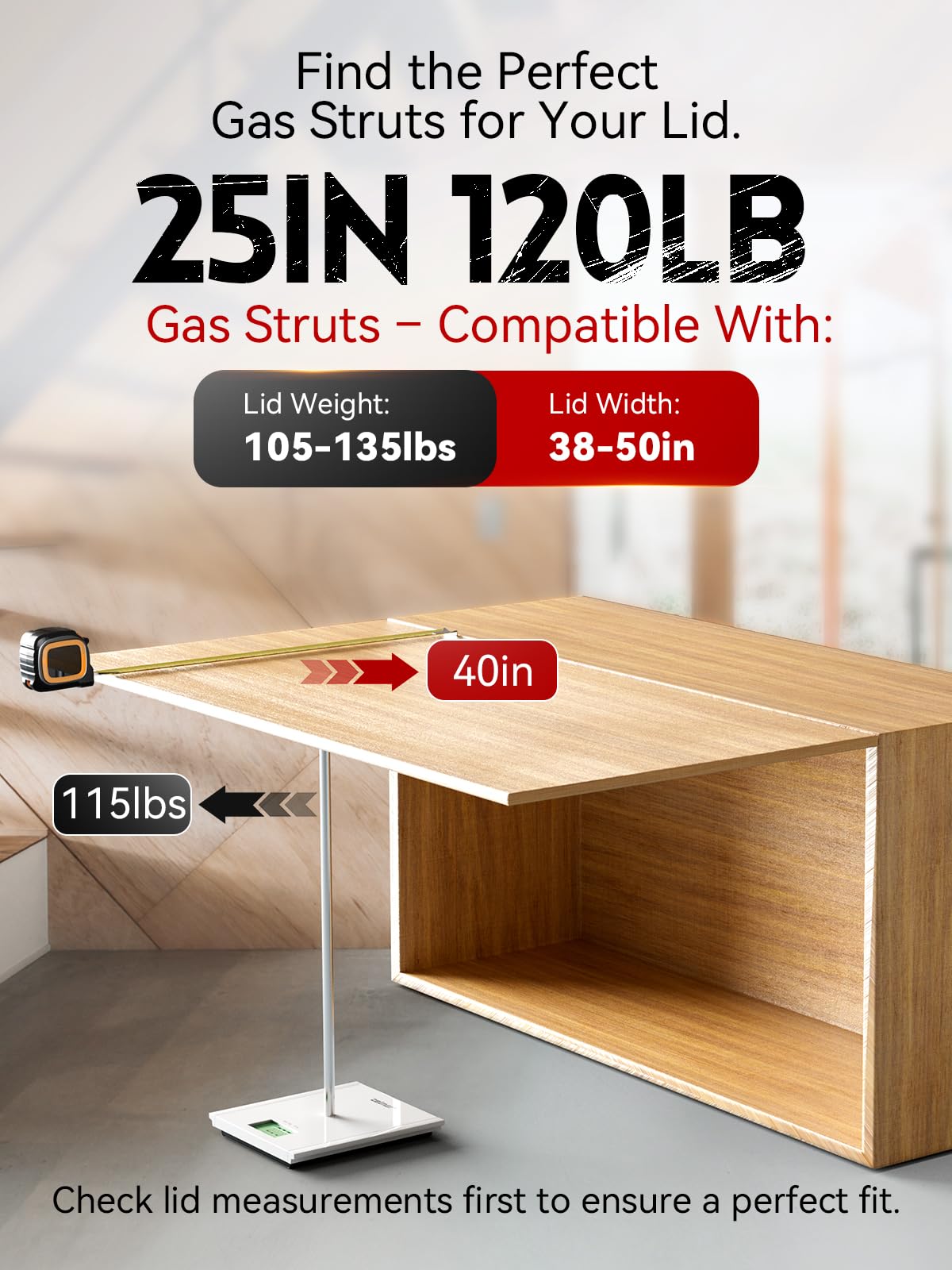 Vepagoo Gas Struts 25 Inch 120Lb/534N Shock With Mounting Brackets, Rv Bed Storage Door Lift Support, Heavy Lid Duty Springs (Fi