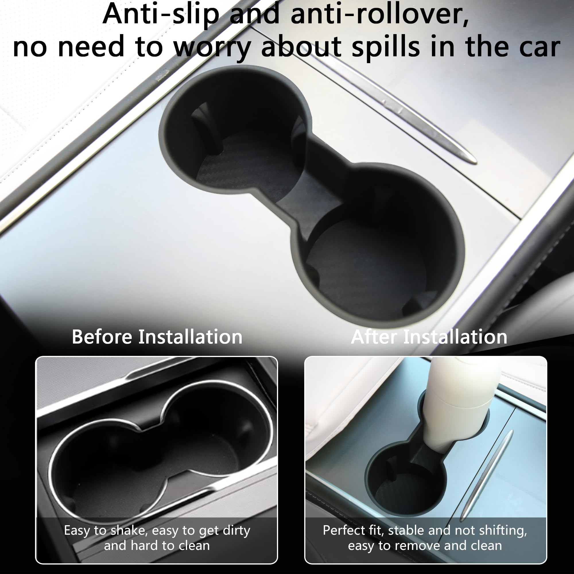 TOPABYTE 3PCS Center Console Accessories for Tesla Model Y 2021-2024 and Model 3 2021-2023 Cup Holder Insert, Screen Edge Protec