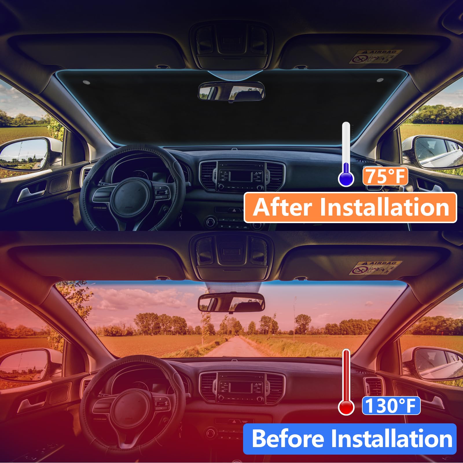 Big Hippo Windshield Sun Shade, Car Window Shade As Bonus Keep Vehicle Cool Windshield Sunshade Protect Your Car From Sun Heat &