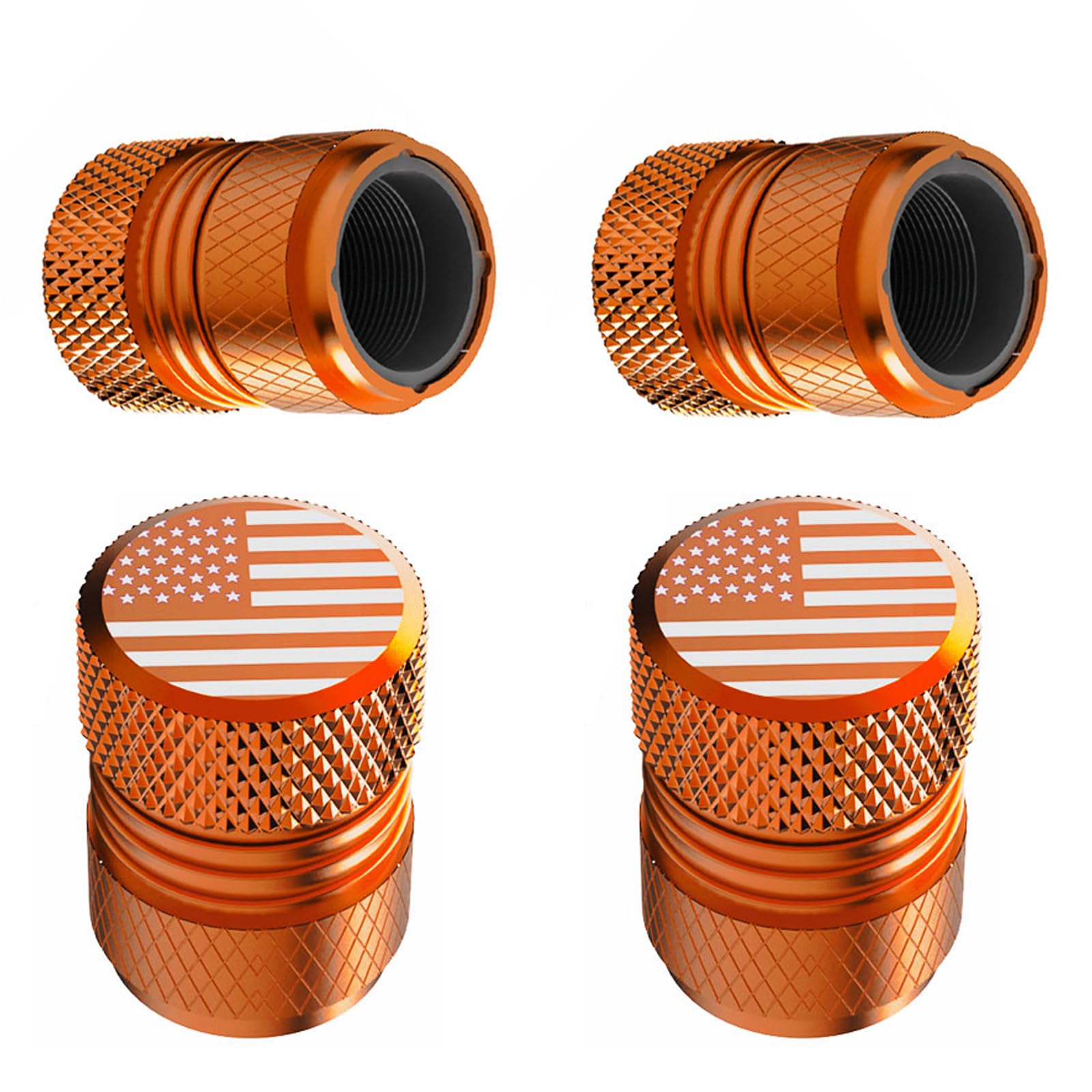 Tire Valve Stem Caps - 4 Pack Anti-Corrosion Premium Anodized Alloy Tyre Air Valve Caps American Flag For Car Suv Bike Orange