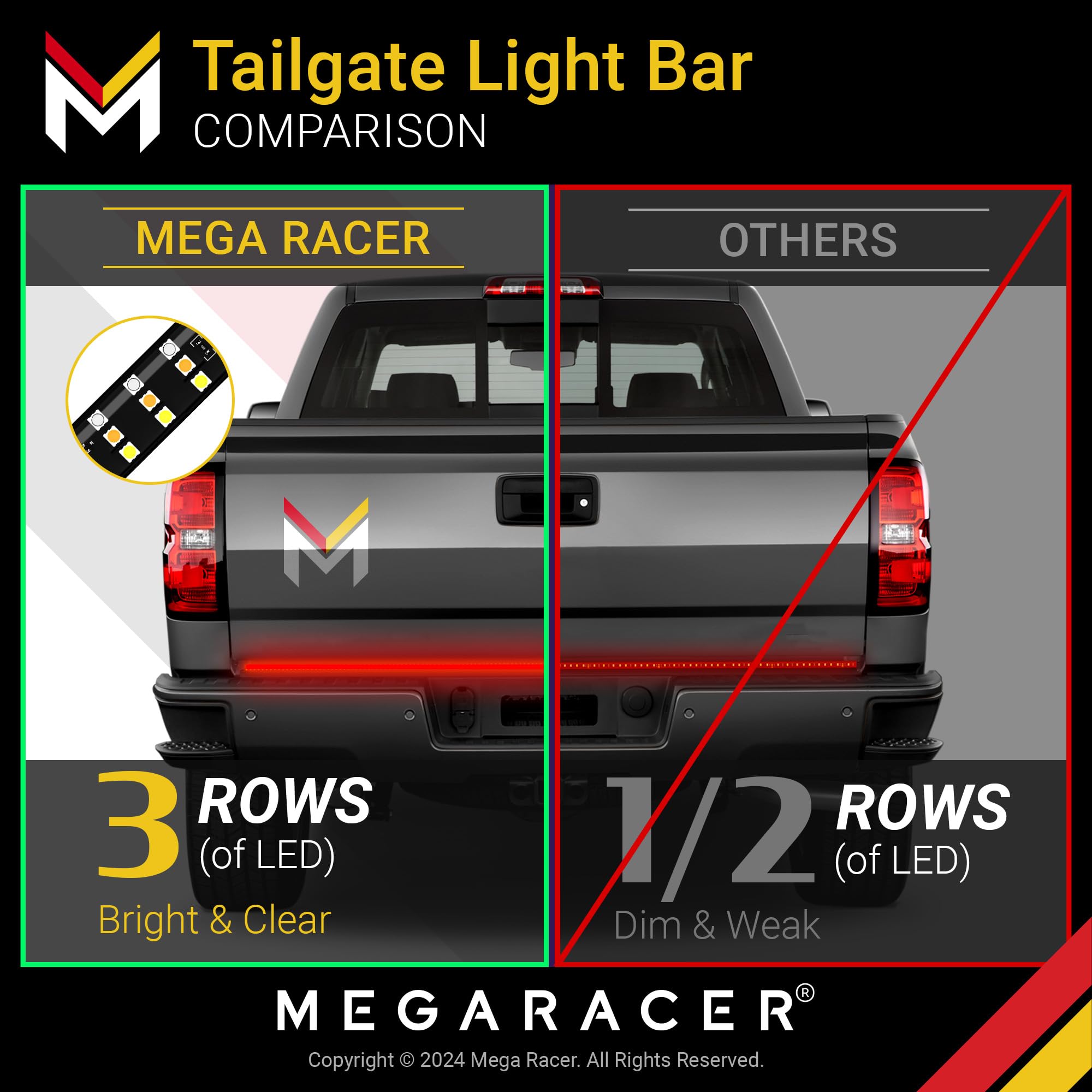 Mega Racer Triple Row 60 Inch Led Tailgate Light Bar & Truck Bed Lights Combo - Super Bright Led Chips, Automotive Accessories F