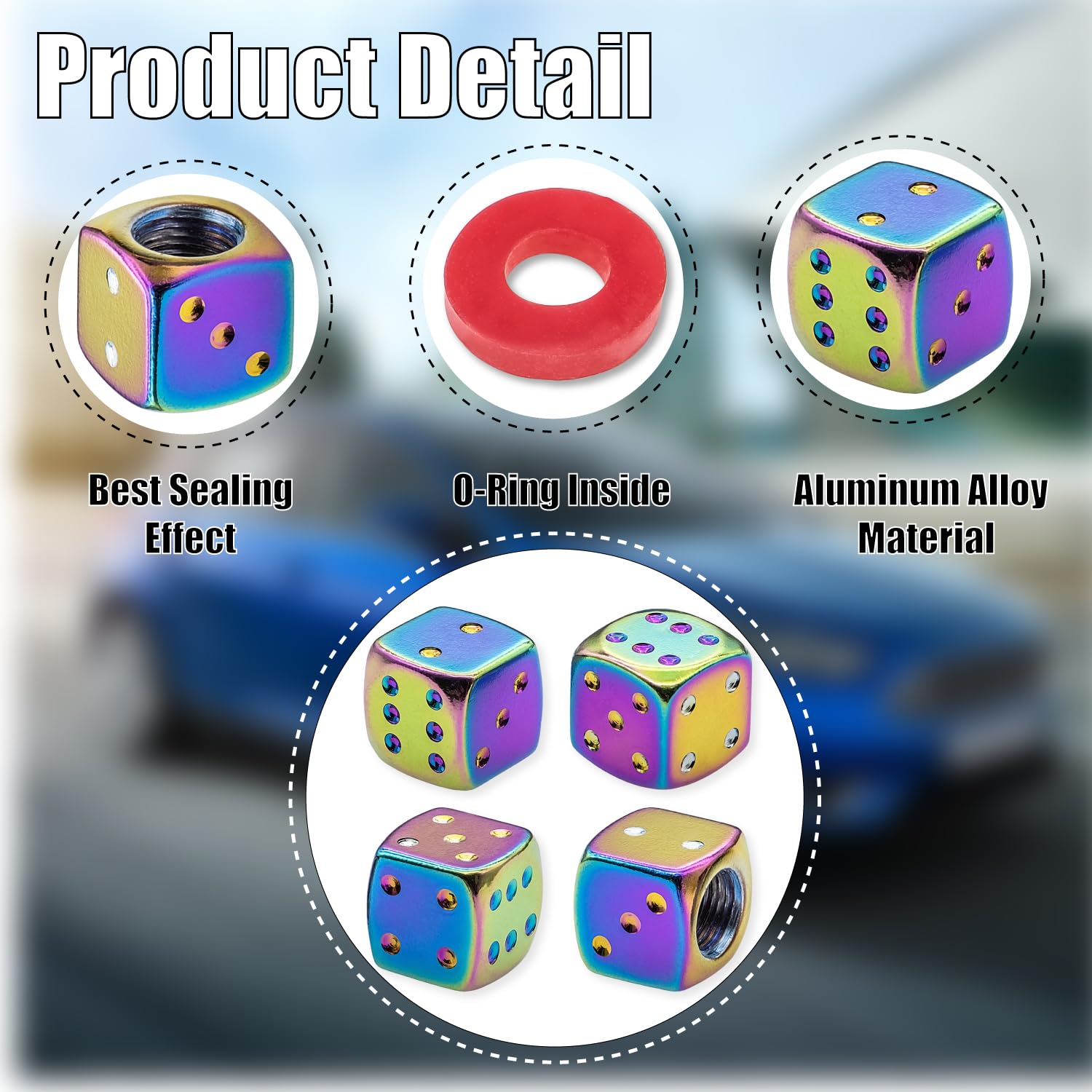 Meajoo 4Pcs Aluminum Dice Tire Valve Stem Caps, Universal Aluminium Alloy Dustproof Tire Valve Stem Covers For Cars, Suv, Trucks