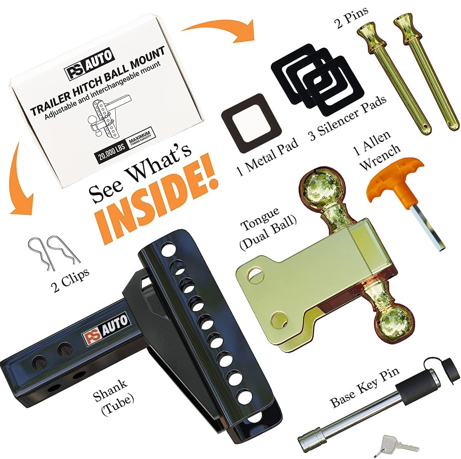 Adjustable Drawbar Trailer Hitch - 20,000 Lbs, Fits 2 And 2-5/16 Inch Balls, Us Gov Tested & Certified, For Rv Towing, Motorcycl