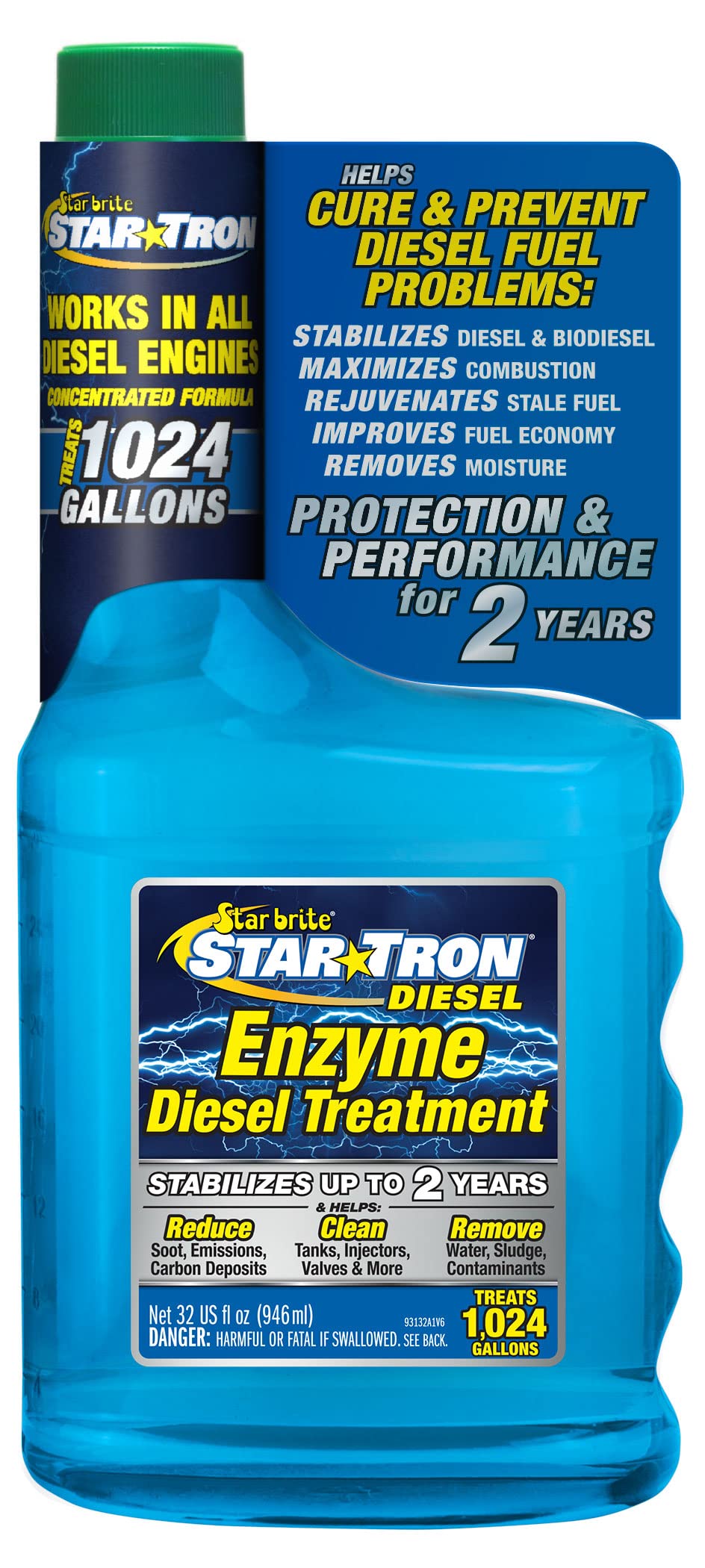 Star Brite Star Tron Enzyme Fuel Treatment - Super Concentrated Diesel Formula - 1 Oz. Treats 32 Gallons - 32 Oz (093132Ss)