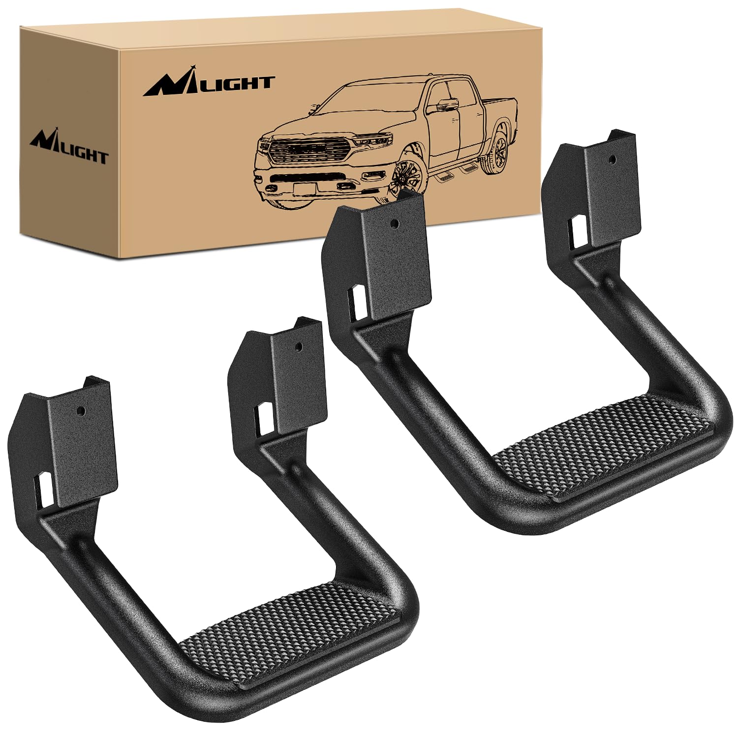 Nilight Universal Side Step Slip-Proof Aluminum Side Hoop Steps Nerf Bars Assembly Black 2 Pcs (1 Pair) For Chevy (Chevrolet) Fo