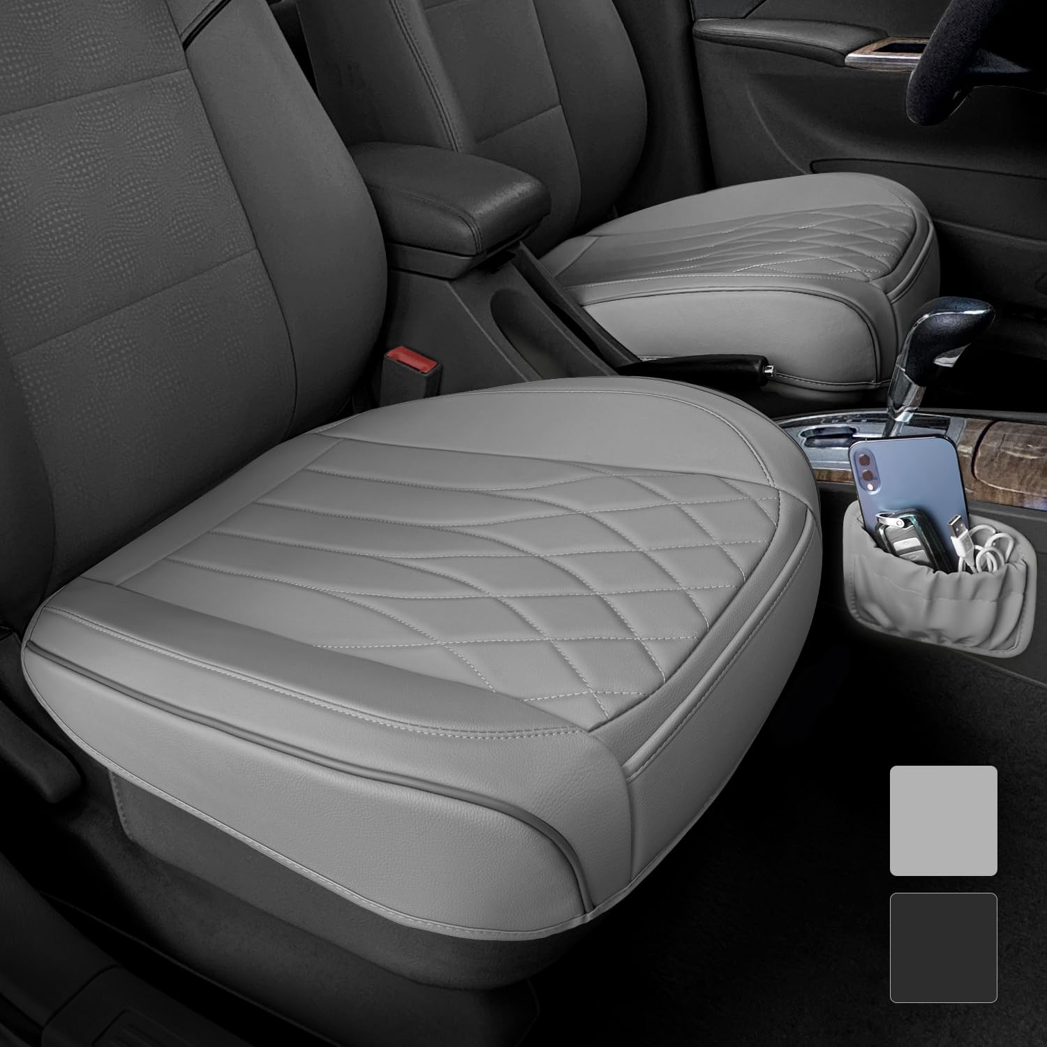 2 Pack Leather Front Car Seat Cover Bottom Car Seat, Universal Anti-Slip Driver Car Seat Protectors With Storage Pocket, Waterpr