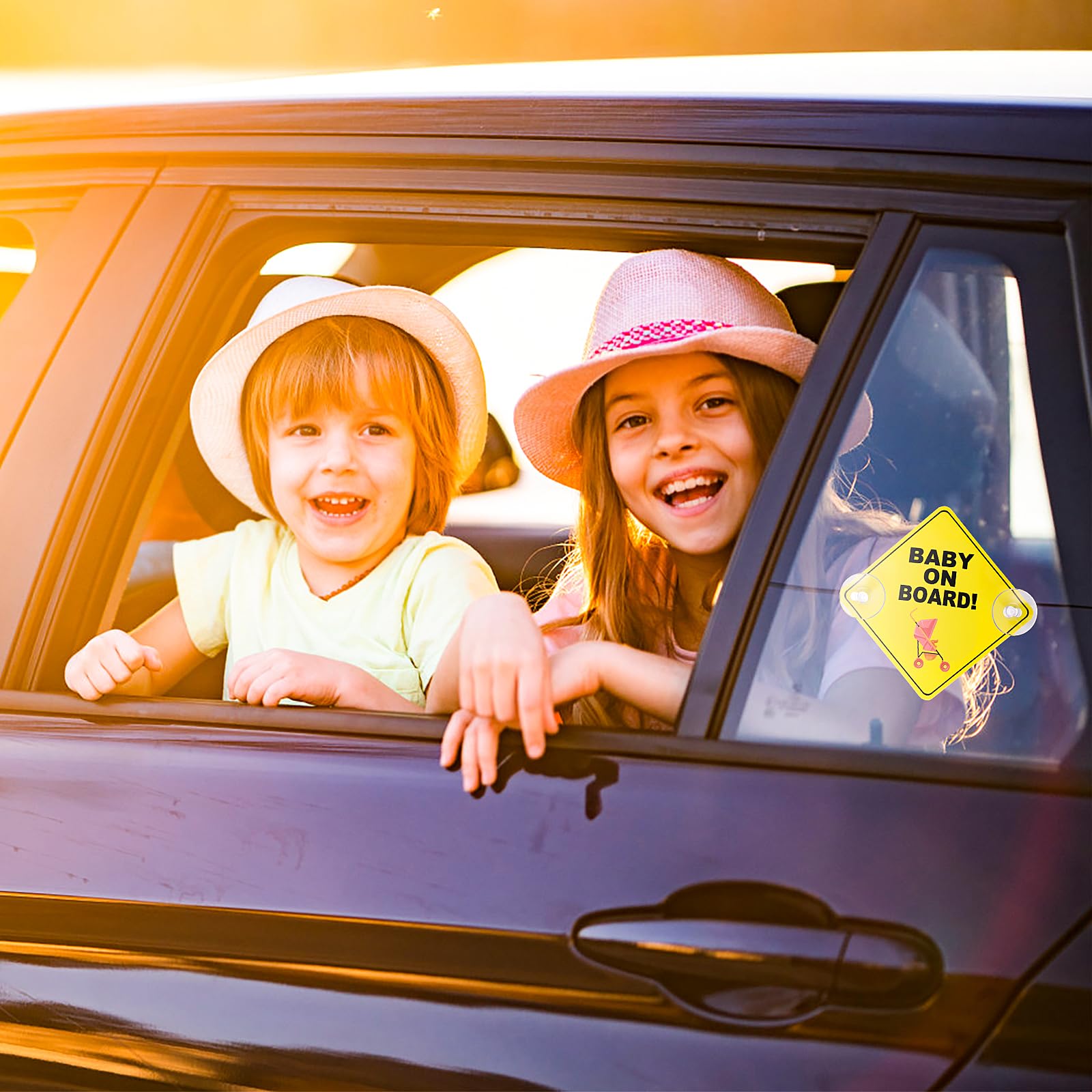 Cobee Baby On Board Car Signs, 2 Pcs 5''X5'' Safety Signs With Double Suction Cups, Reusable Durable Baby In Car Sticker Decal (