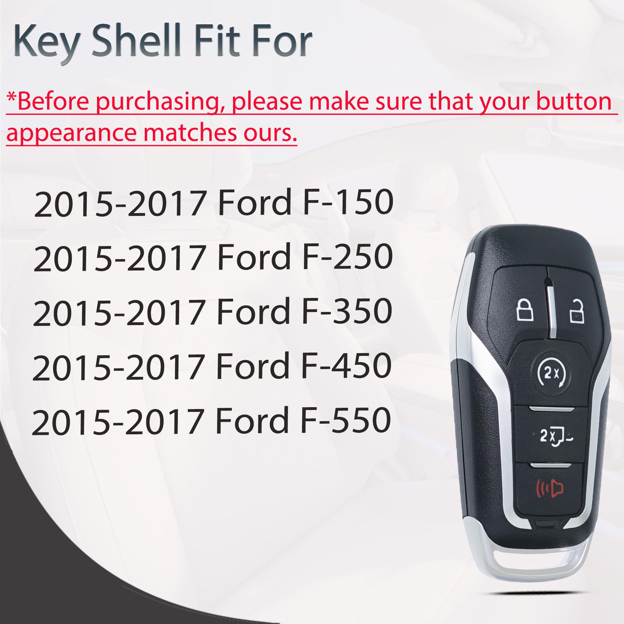 SUPALAND Key Fob Shell Case Cover Replacement Fits for Ford F150 F250 F350 F450 F550 Trucks 2015 2016 2017 Keyless Entry Remote