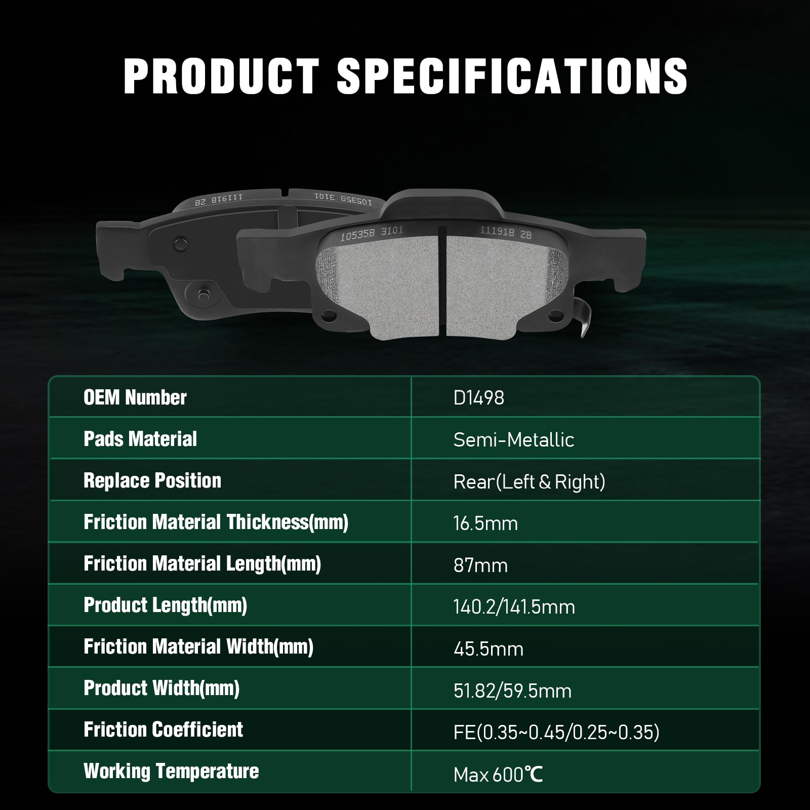 Automuto D1455 & D1498 Brake Pads Kits, Front Rear 8Pcs Disc Brake Pads Set For 2011-2018 For Dodge Durango, 2011-2019 For Jeep