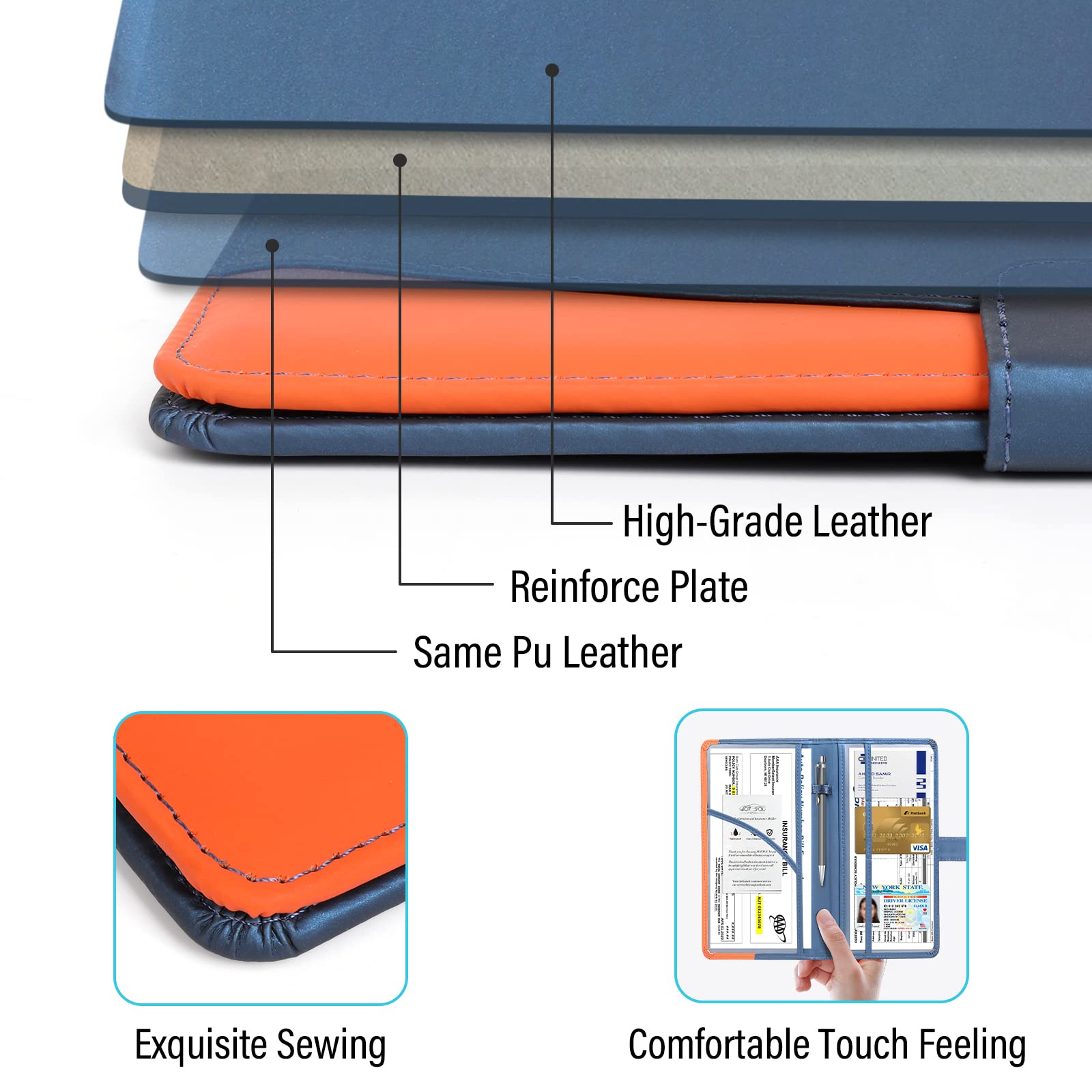 Foryou Car Registration And Insurance Holder Car Document Holder Registration And Insurance Card Holder For Cards, Driver License & Other Essential Documents(Blue Orange)
