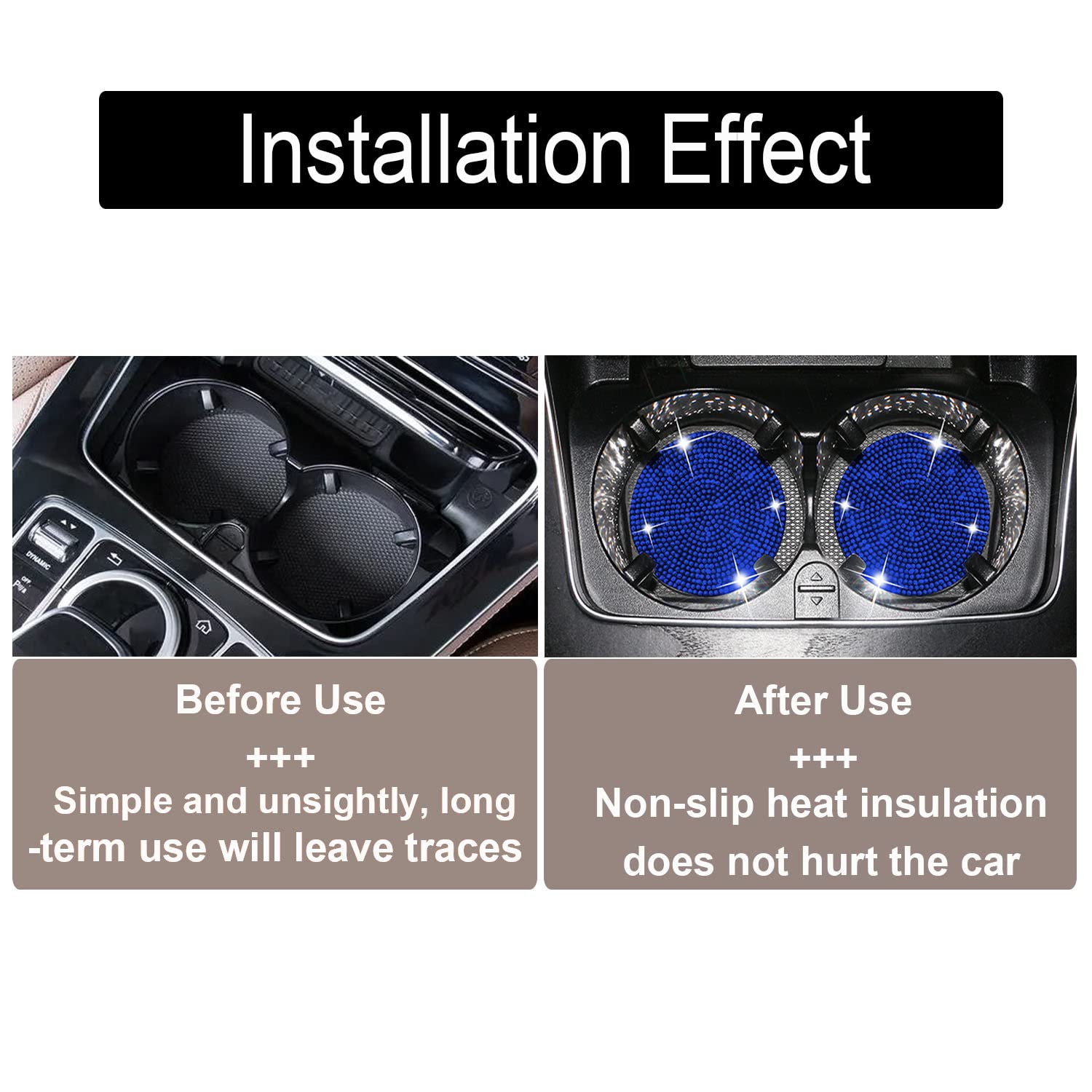 2Pcs Bling Cup Holder Insert Coaster- 2.75 Inch Silicone Anti-Slip Shockproof, Universal Fashion Car Interior Accessories For Wo