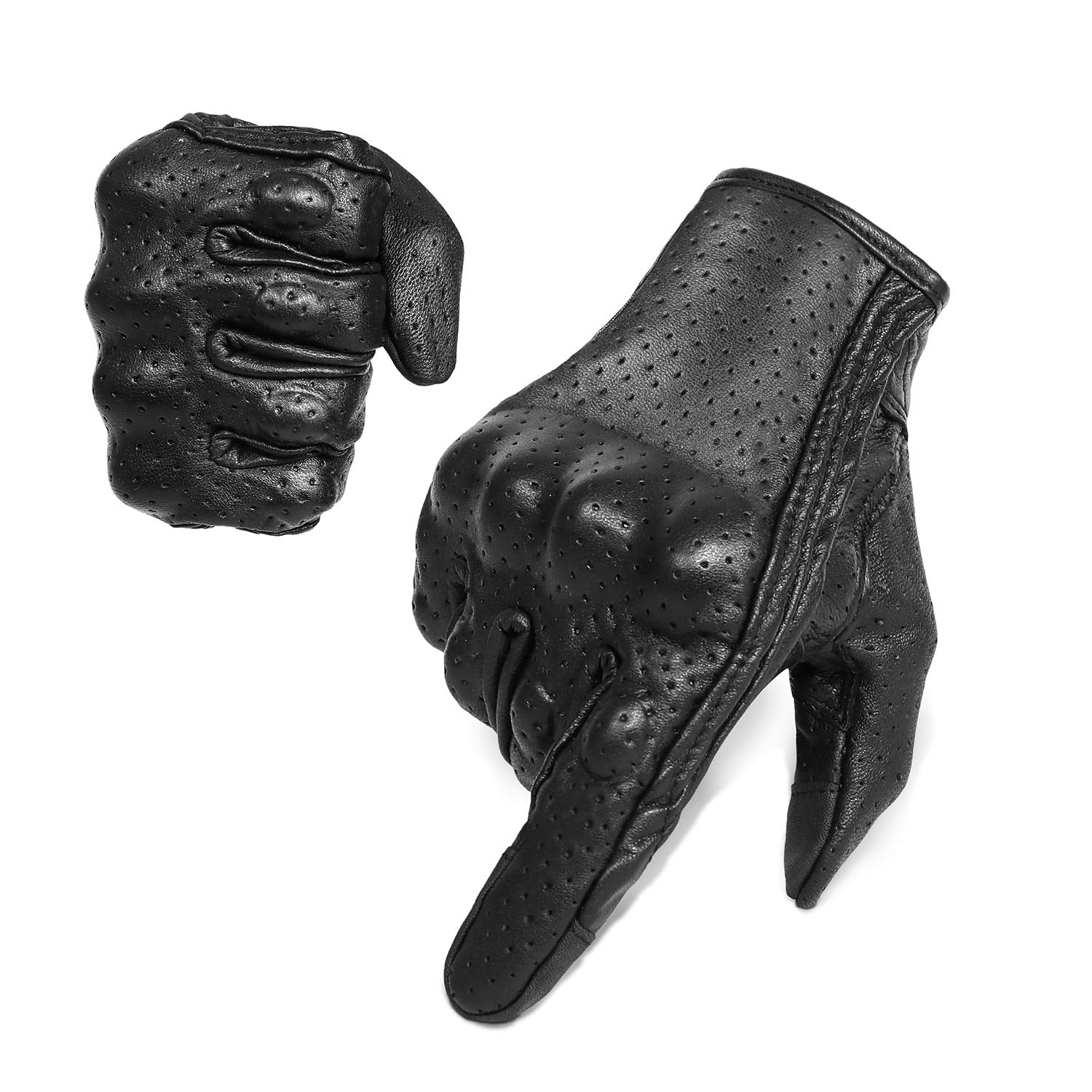 Superbike Full Finger Goat Skin Leather Touch Screen Motorcycle Gloves Men S,M,L,Xl,Xxl (Perforated, S)