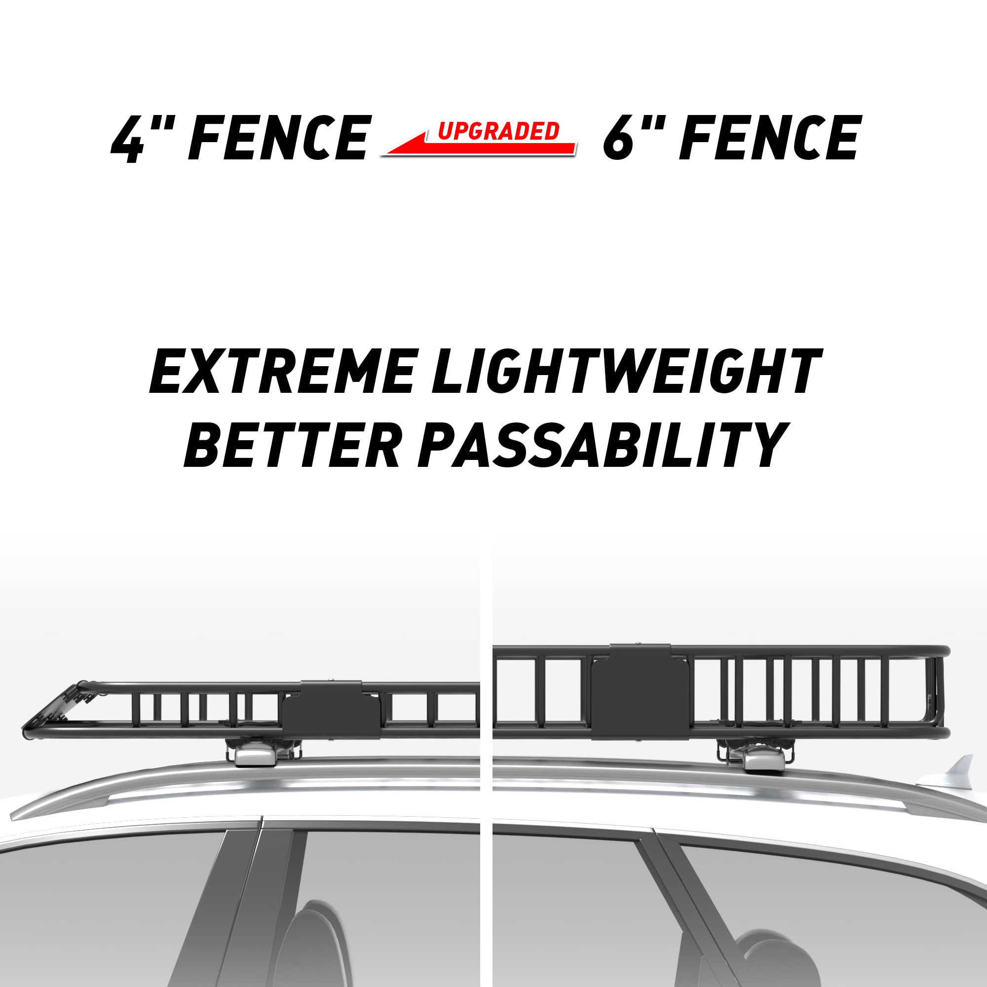 Wildroad Roof Rack Cargo Basket, Upgraded 4    Fence Wide Car Roof Basket, 84''X 50''X 4'' Universal Car Top Carrier Basket With