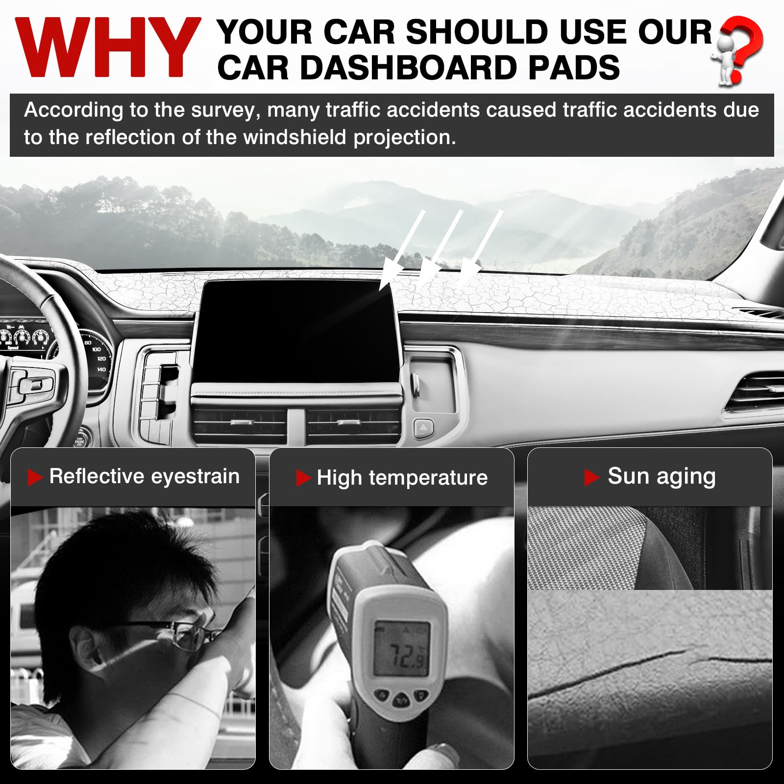 Autorder Dashboard Cover Mat For 2021-2024 Chevrolet Suburban/Tahoe/Gmc Yukon Accessories Dash Cover Flannel Dash Mat Sunshade G