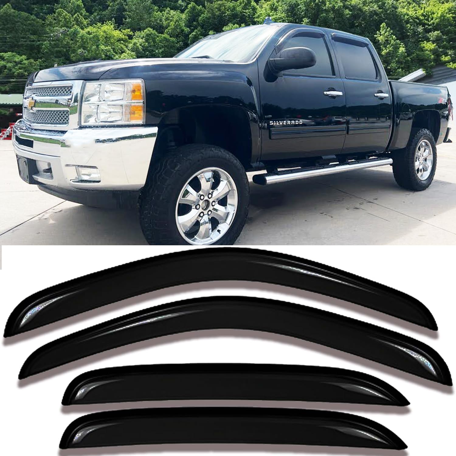 94515 Side Window Visor Rain Guards For 07-14 Chevy Silverado 1500 & Gmc Sierra 1500 2500Hd 3500Hd Crew Cab/Avalanche/Suburban/Y