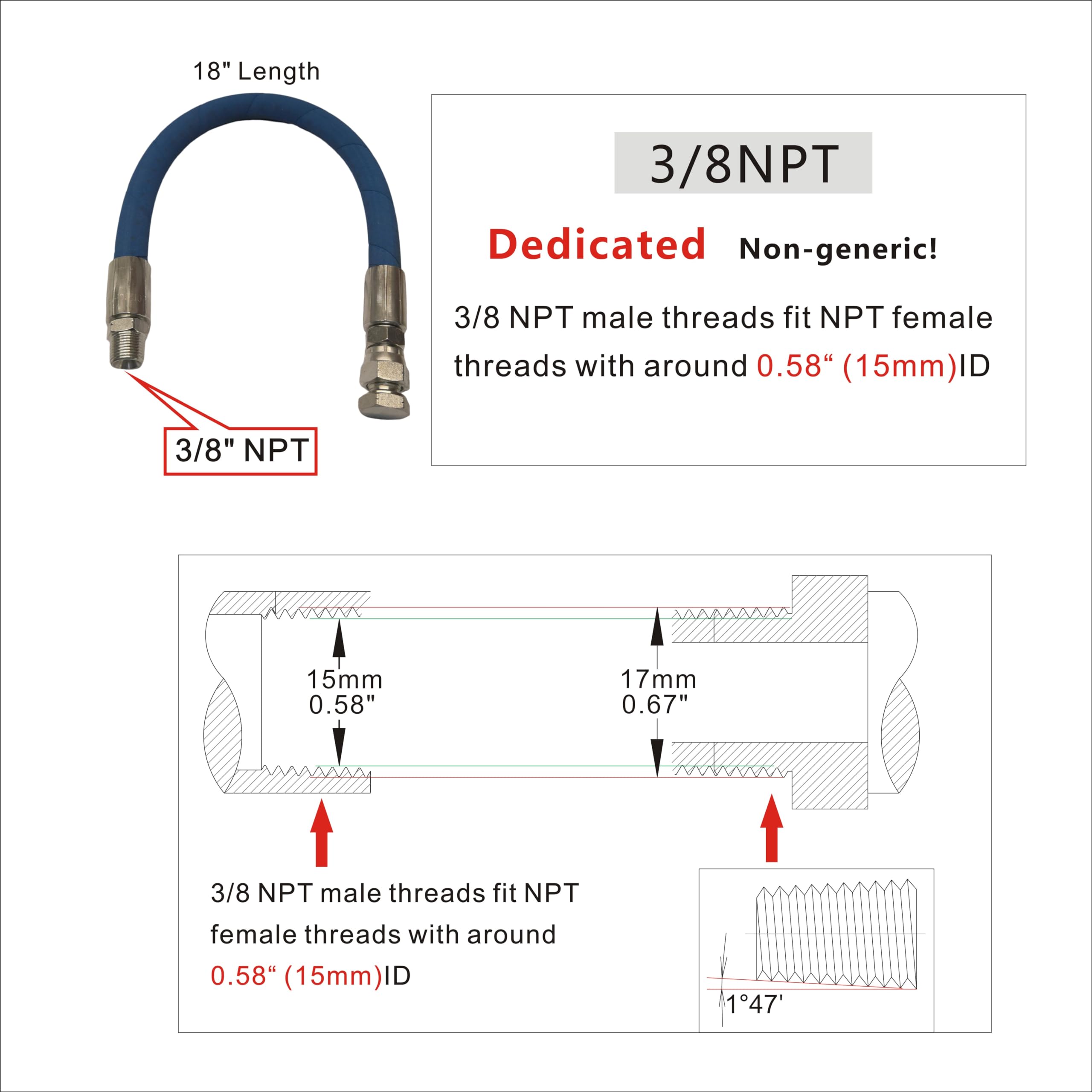 Upgraded Engine Drain Port Oil Changing Hose, 3/8' Npt, 18' Length, High-Temperature 300°F, Replaces Stan1438 1723165Sm 116-4924(3/8 Npt Male Threads Fit Npt Female Threads With Around 0.58'(15Mm)Id.)
