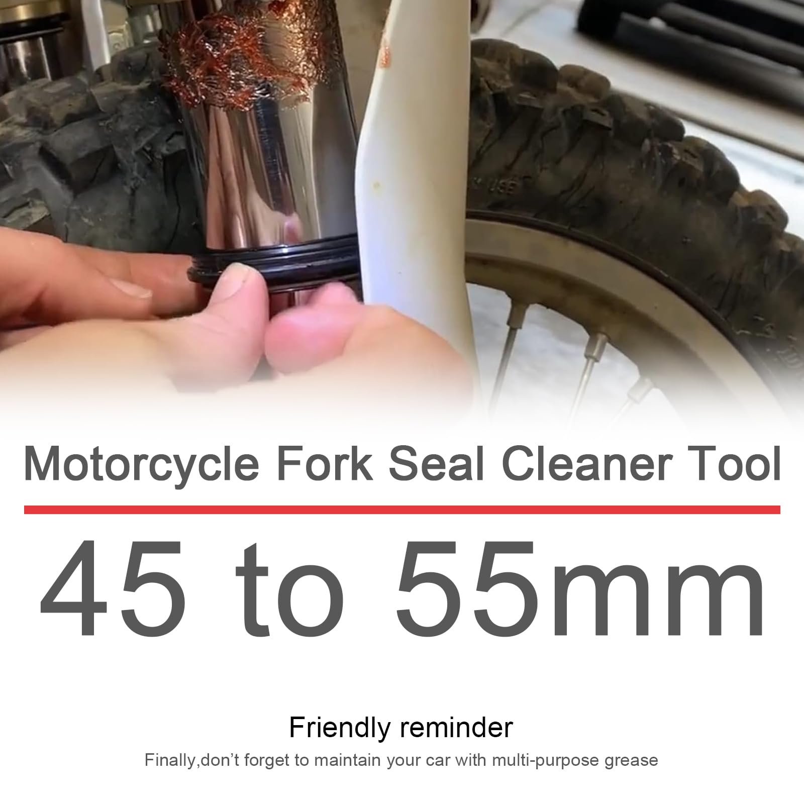 Windance Motorcycle Fork Seal Saver Cleaner,Front Fork Seal Clean Tool, Shock Repairing Absorber Tool 45mm-55mm (Red)