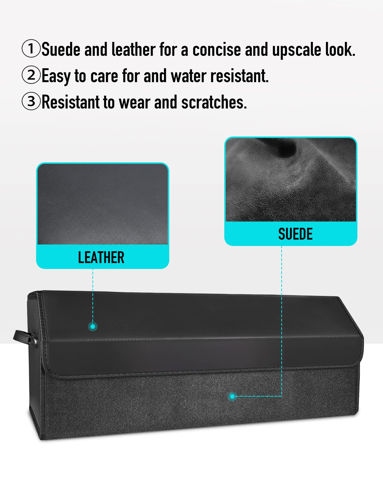 Fyzeoty Car Organizers For Trunk For Suv Sedan, Leather Storage Box,Extra Large,Magnetic Lid,Collapsible And Adjustable, S004, B