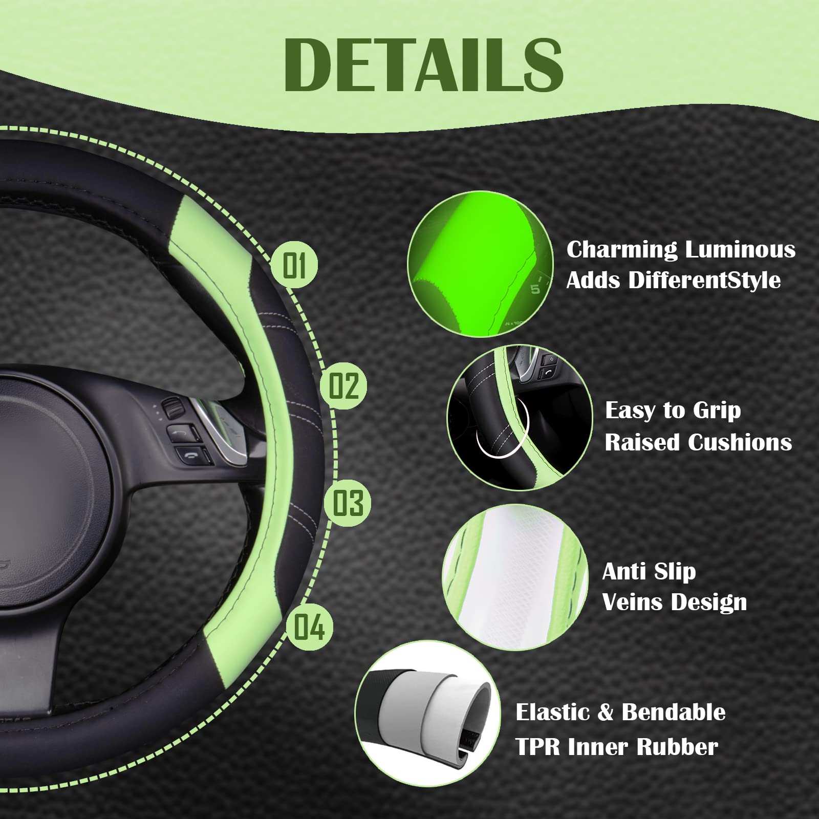 Car Pass Line Rider Microfiber Leather Sporty Steering Wheel Cover Universal Fits For 95% Truck,Suv,Cars 14.5-15Inch, Anti-Slip