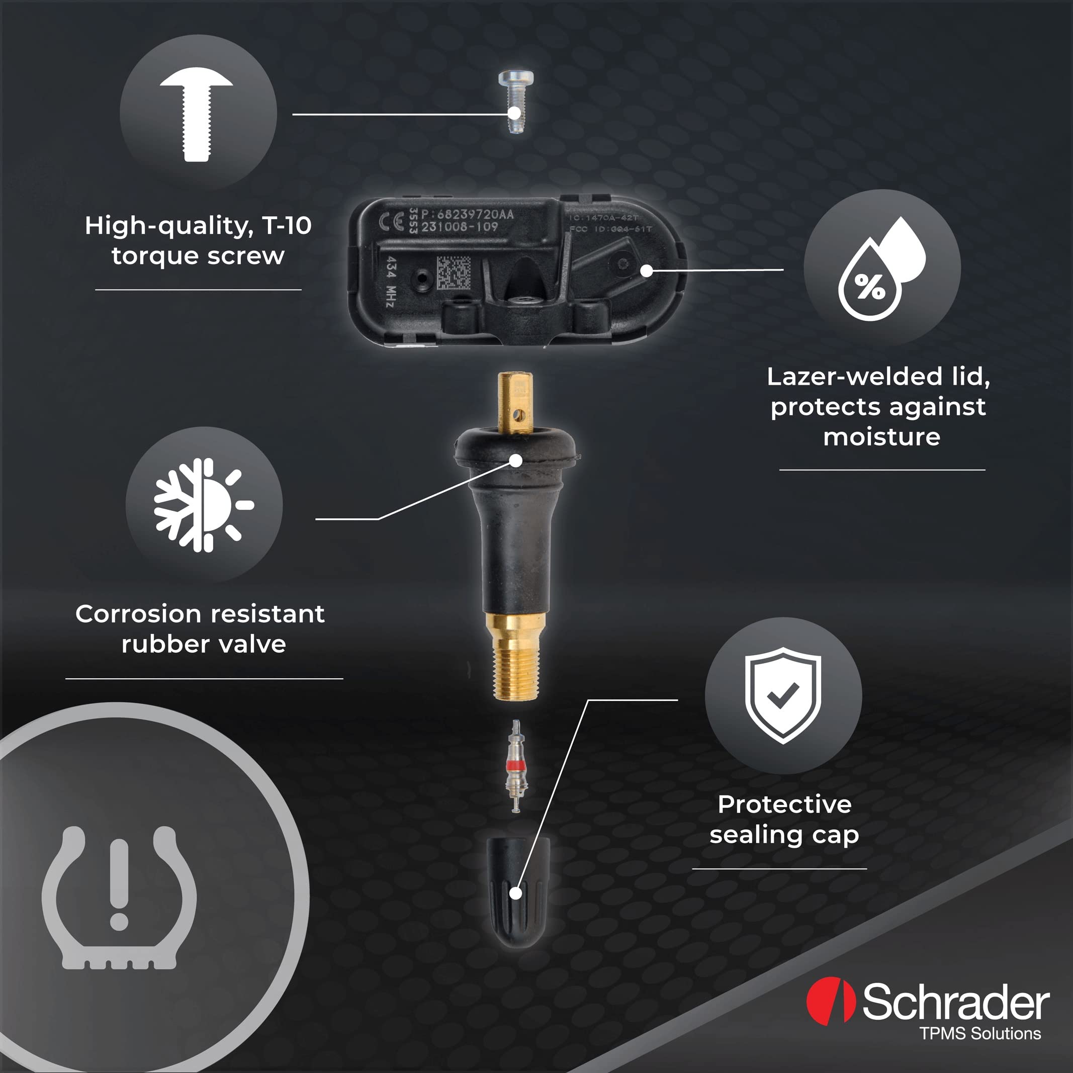 Schrader 28984 Clamp-In Oe Replacement Tire Pressure Monitoring (Tpms) Sensor 433 Mhz Jeep, Ram 68239720Ac, 68239720Aa, 68157568