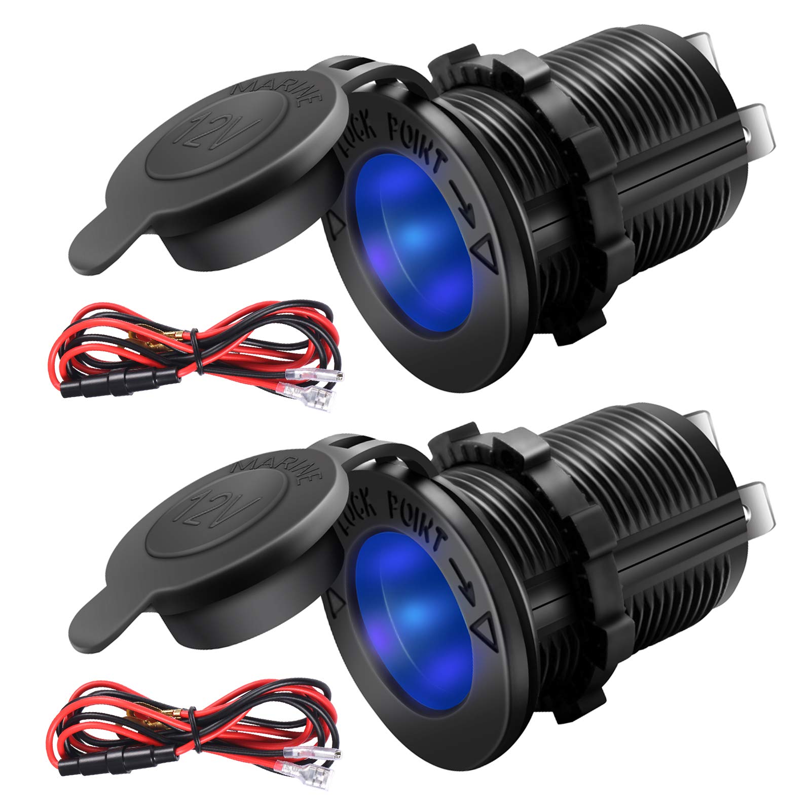 12V Cigarette Lighter Socket, 2 Pack Car Marine Motorcycle Atv Rv Lighter Power Outlet Socket Replacement 12 Volt Waterproof Plu