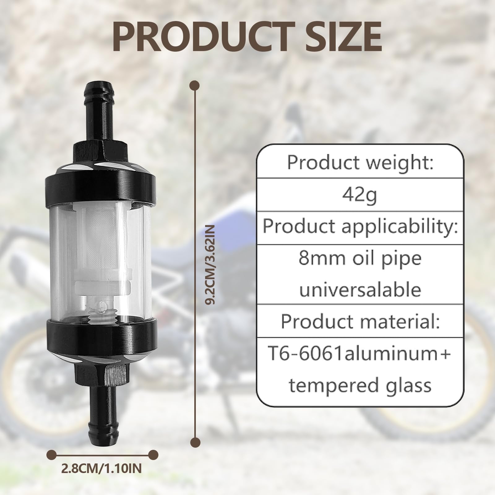 Icyhaws Automotive Fuel Filter, Detachable Washable Metal Glass Vehicle Inline Waterproof Fuel Filters 1.1'' X 3.46'' X 0.31'' U