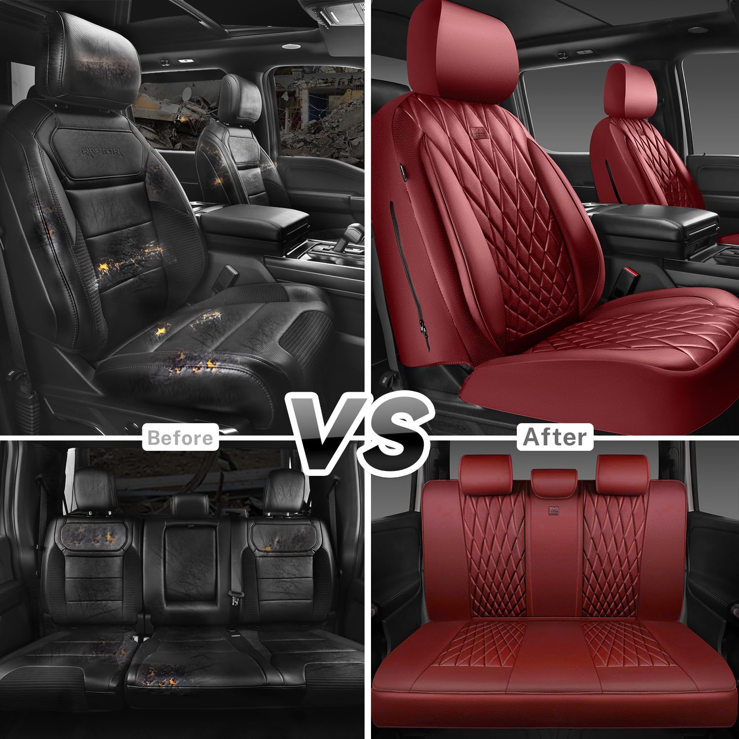 Car Pass Piping Luxury Faux Leather Seat Covers Full Set, Premium Delux Anti-Slip Waterproof Automotive Seat Cover Universal Fit