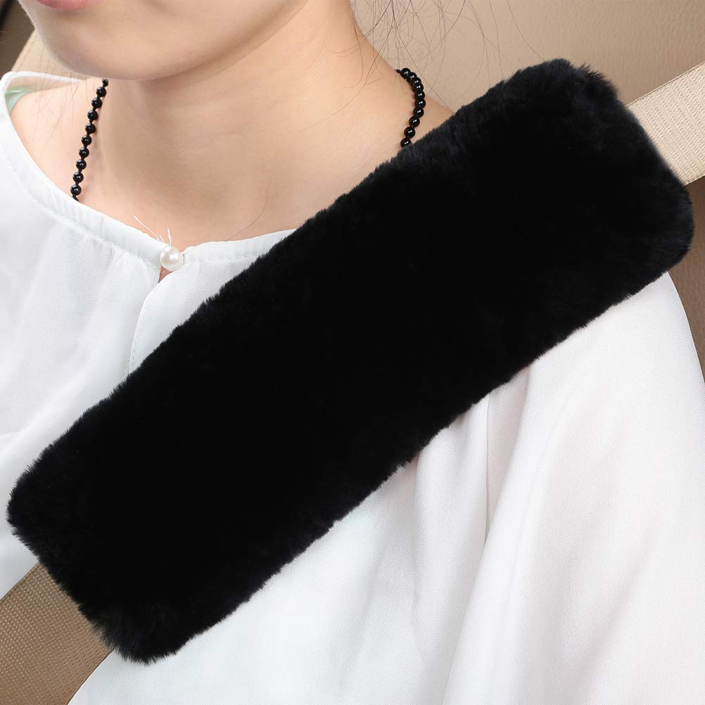Ogland Authentic Sheepskin Car Seat Belt Pad,2 Pack Soft Seat Belt Cover For Shoulder Pad Neck Cushion Protector Car Accessories By Genuine Natural Merino Wool (Black)