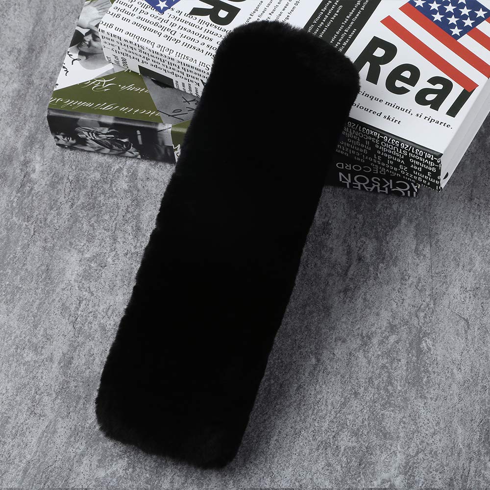 Ogland Genuine Sheepskin Soft Fuzzy Car Seat Belt Cover Pad, Comfy Fluffy Seatbelt Covers For Shoulder Pad Neck Cushion Protector Car Accessories Woman Man Girl(1Pcs/Black)