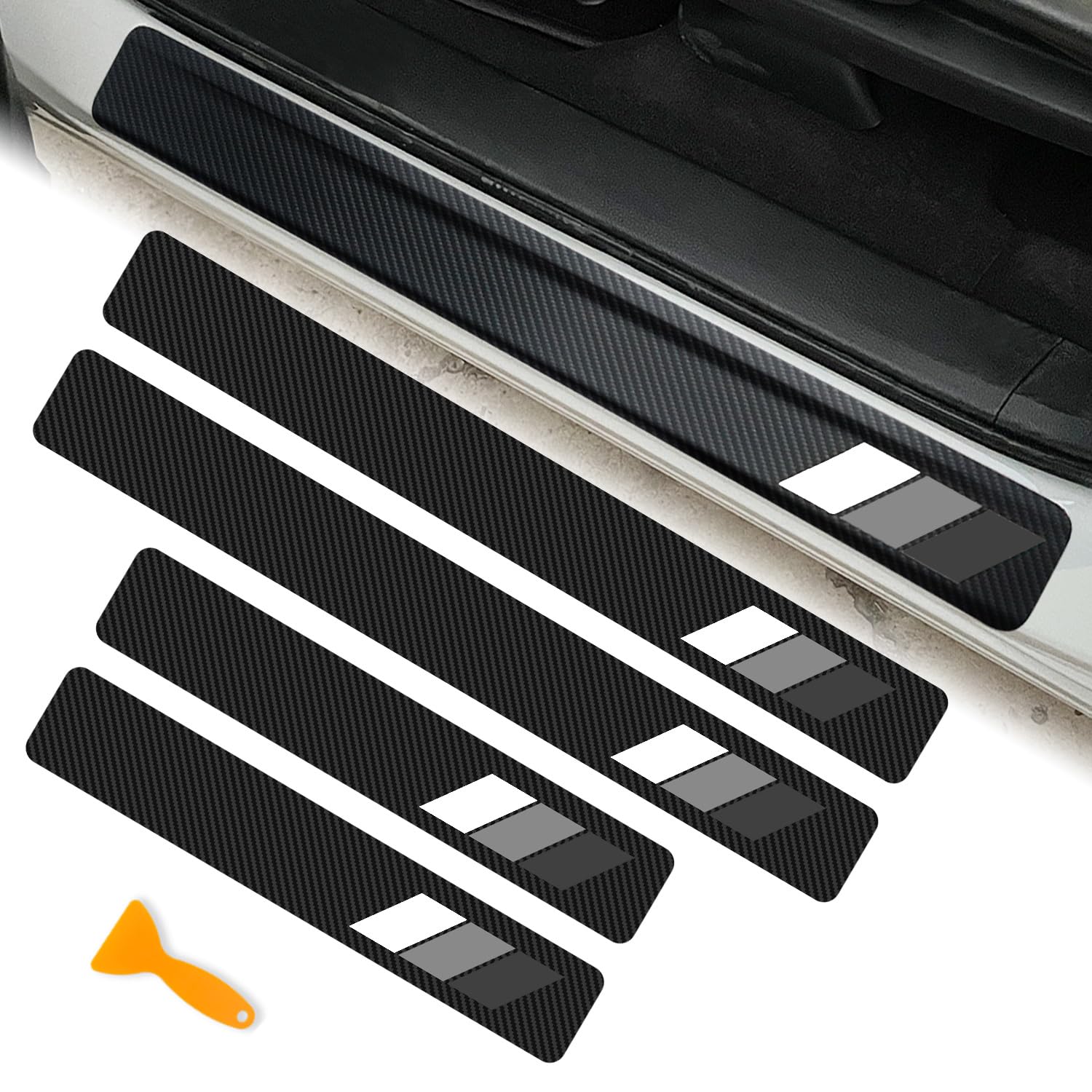 Mochent Tricolor Door Sill Protectors For Toyota Tacoma Trd 4Runner Tundra Rav4 Highlander Accessories, Carbon Fiber Door Sill P